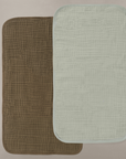 'Bark' Brown & 'Sea Moss' Sage Green - Premium Muslin Burp Cloth 2-Pack