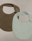 'Bark' Brown & 'Sea Moss' Sage Green - Premium Muslin Bib 2-Pack