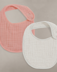 'Eggshell' Creme & 'Rosette' Pink - Premium Muslin Bib 2-Pack