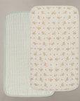 'Dainty Floral' & 'Sea Moss' Sage Green Stripe - Muslin Burp Cloth 2-Pack