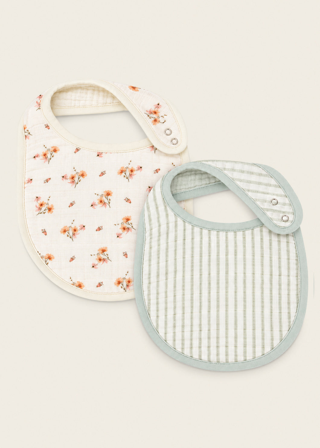 Dainty Floral & Sea Moss Sage Green Stripe - Muslin Bib 2-Pack