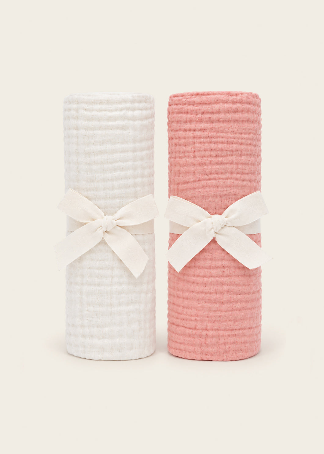 Eggshell Crème & Rosette Pink - Premium Muslin Swaddle Blanket Set