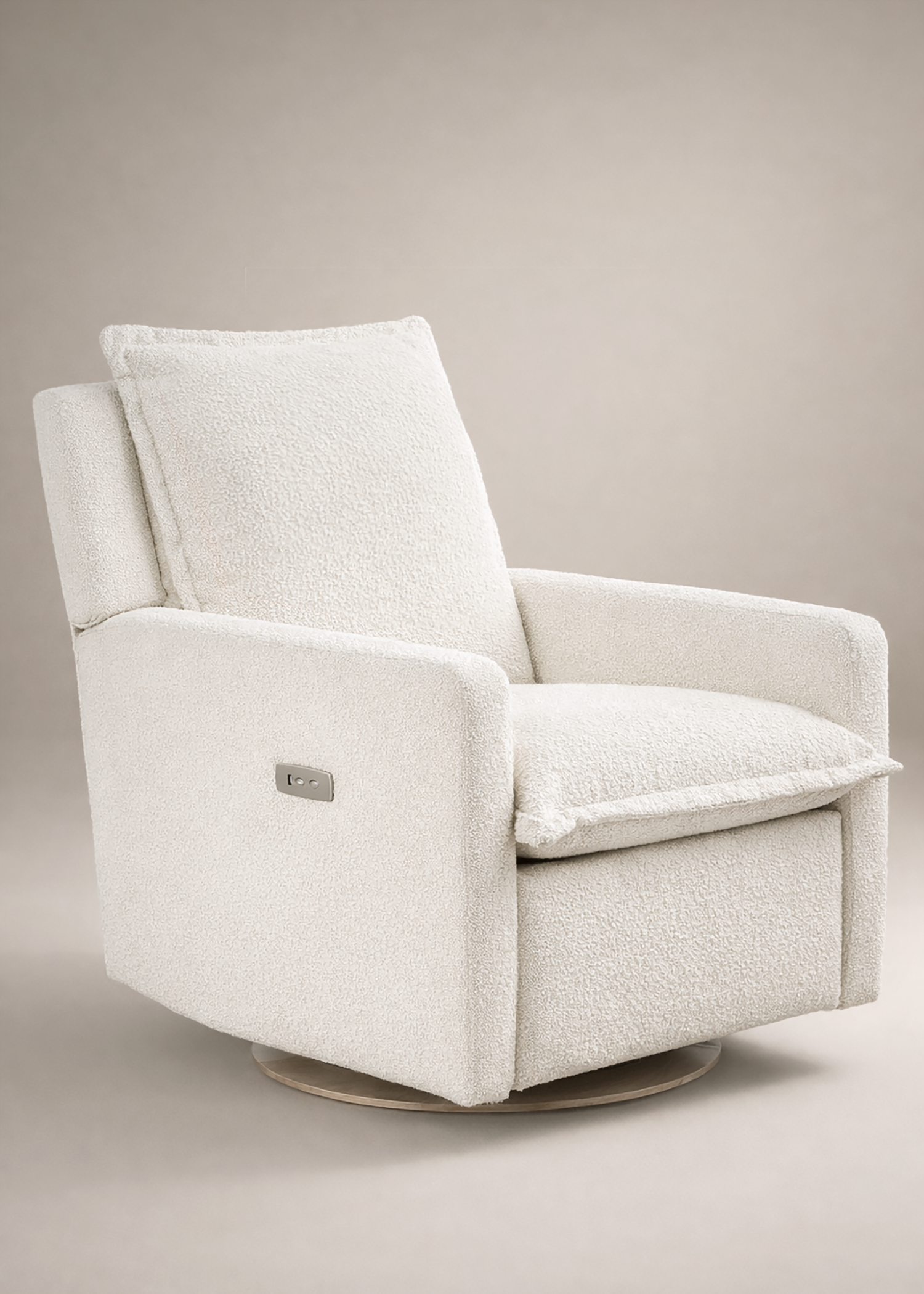 Flynn – Gliding Swivel Nursery Recliner - High Performance Bouclé Oyster