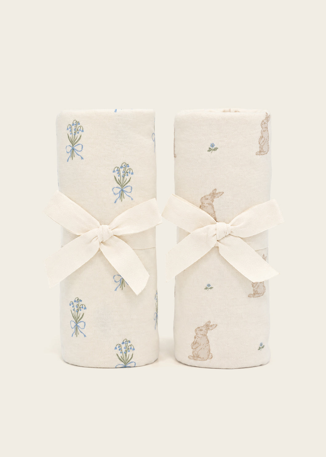 Bunny & Lily of the Valley - Jersey Swaddle Blanket Set