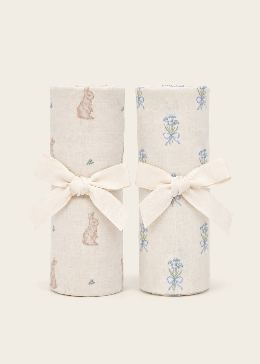 Bunny & Lily of the Valley - Muslin Swaddle Blanket Set