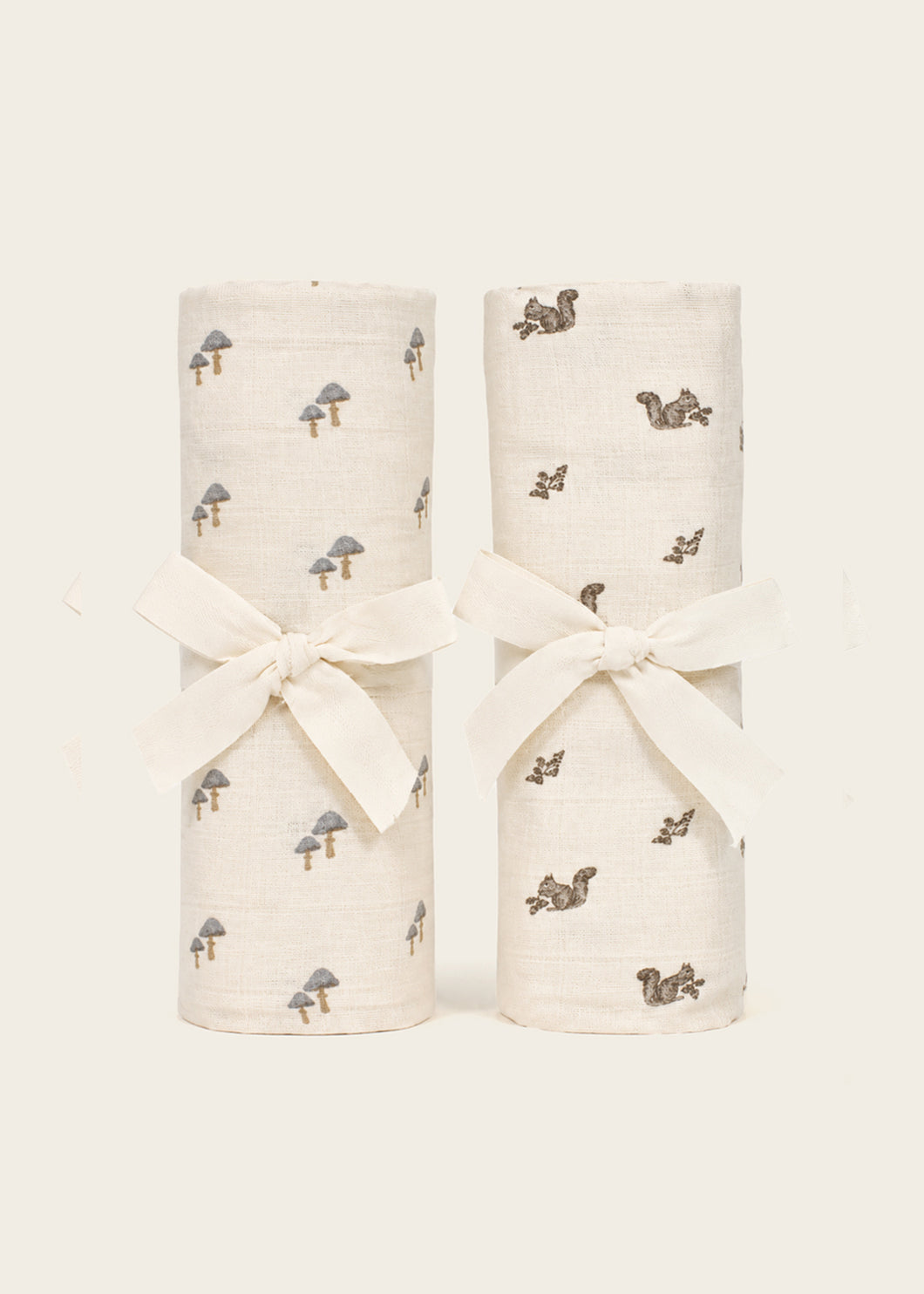 Squirrel & Mushroom - Muslin Swaddle Blanket Set