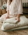 'Sea Moss' Sage Green Stripe - Premium Muslin Crib Quilt & Sham