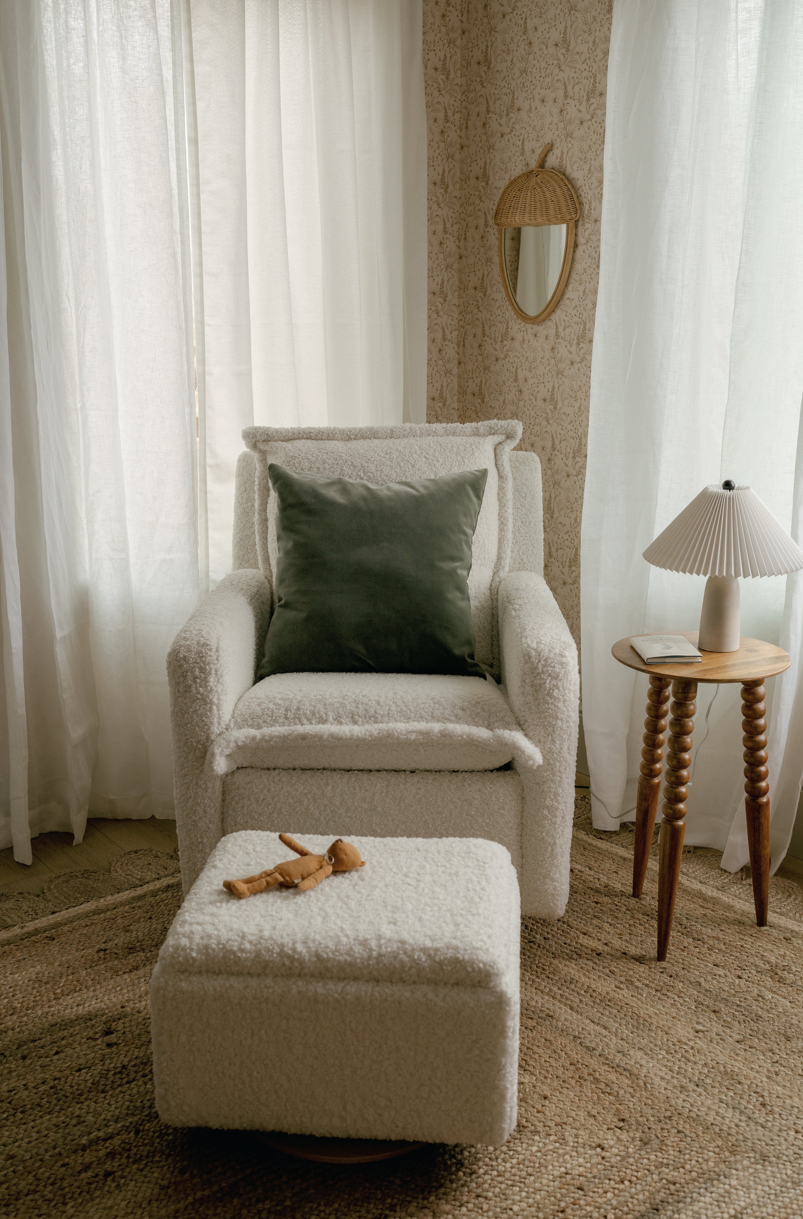 Small Stationary Rectangle Ottoman With Wood Base