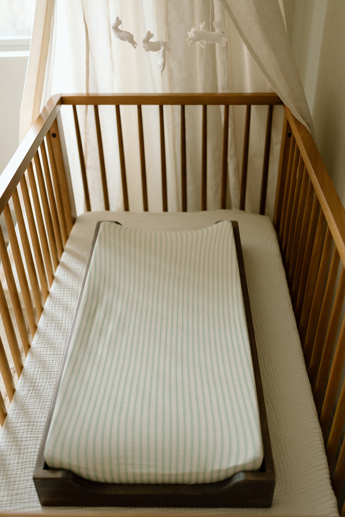 'Sea Moss' Sage Green Stripe - Changing Pad Cover