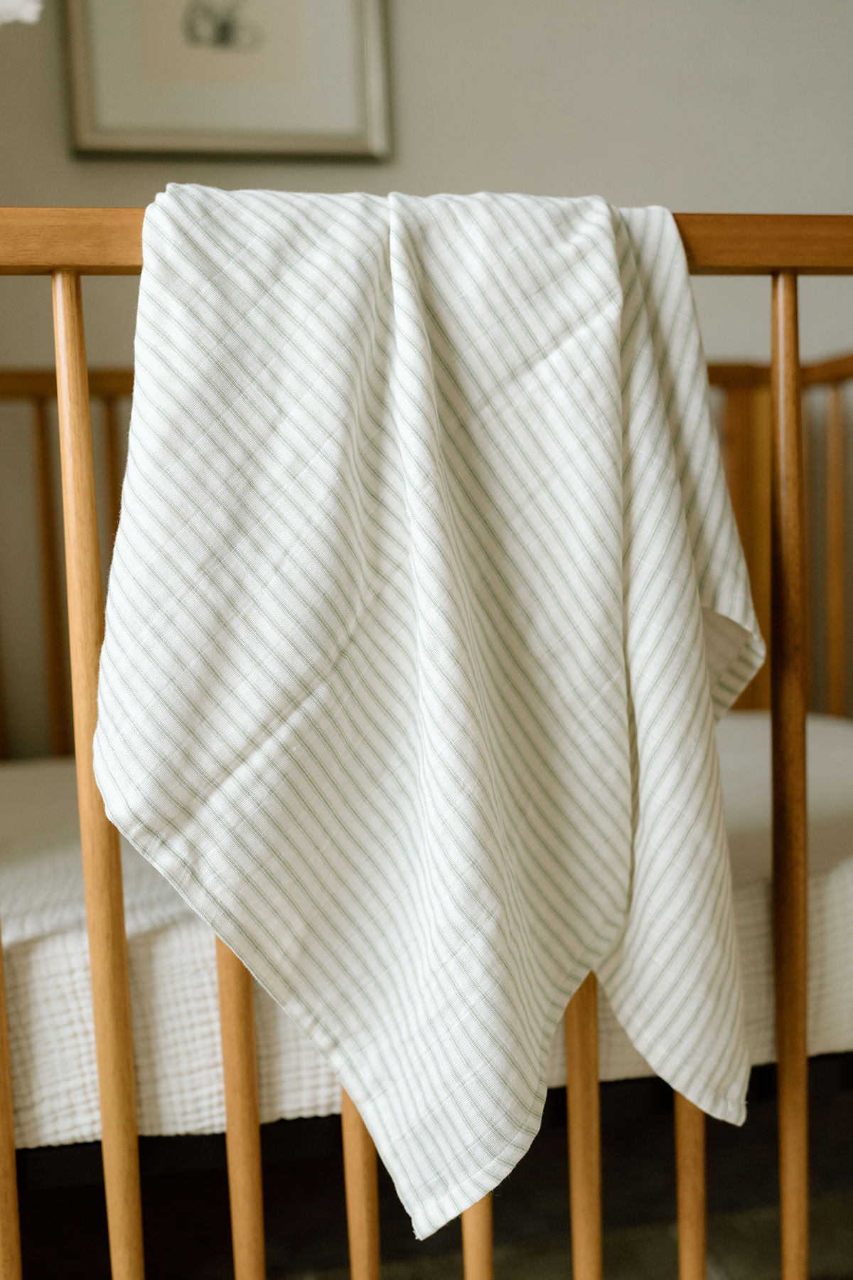 'Dainty Floral' & 'Sea Moss' Sage Green Stripe - Muslin Swaddle Blanket Set
