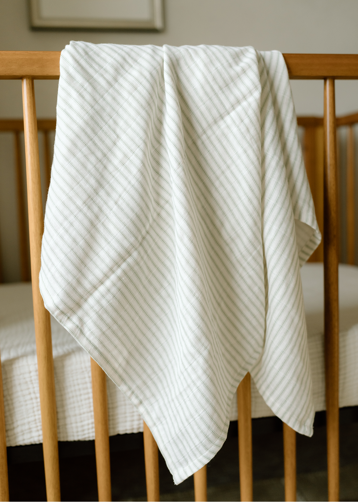Dainty Floral & Sea Moss Sage Green Stripe - Muslin Swaddle Blanket Set