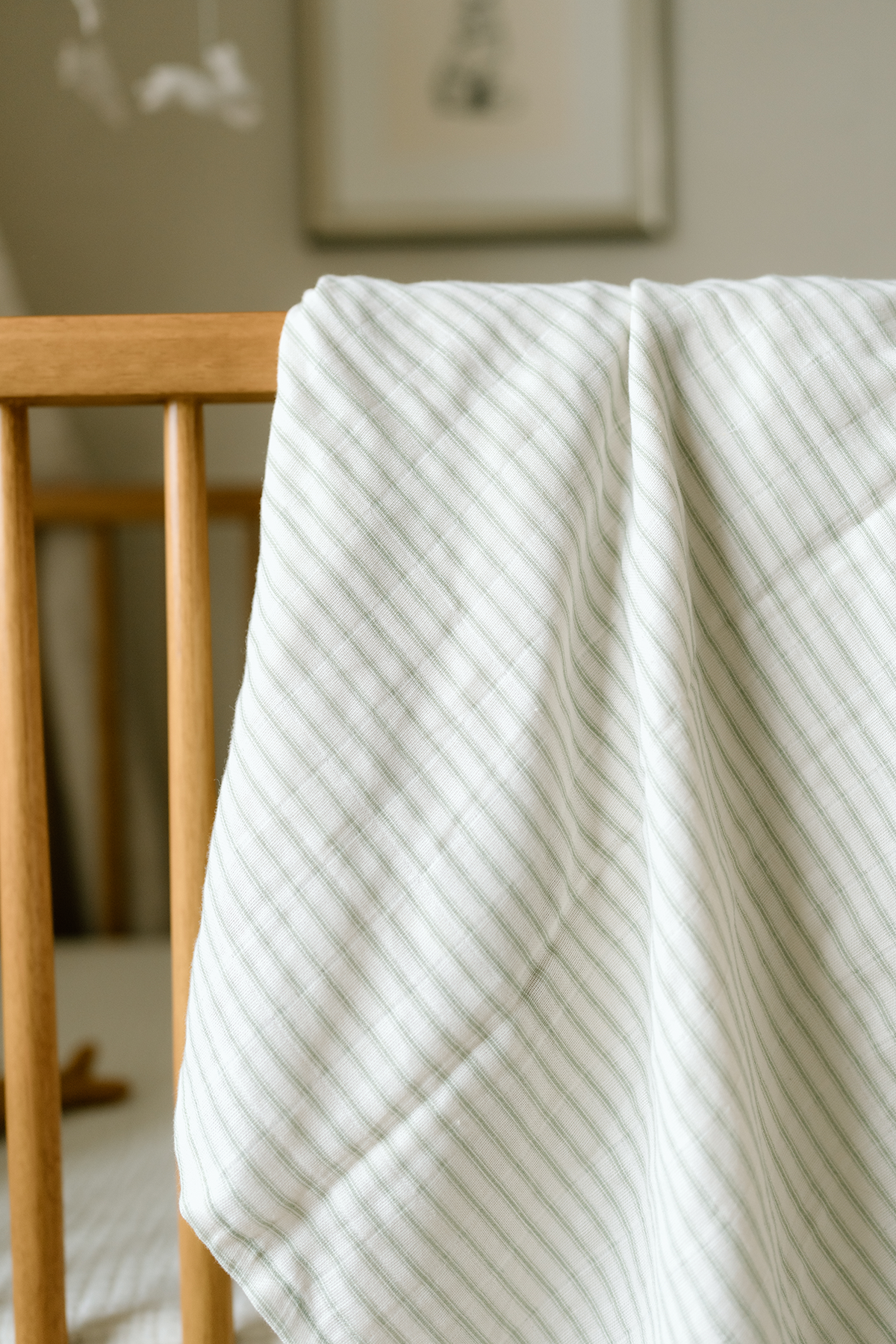 'Dainty Floral' & 'Sea Moss' Sage Green Stripe - Muslin Swaddle Blanket Set