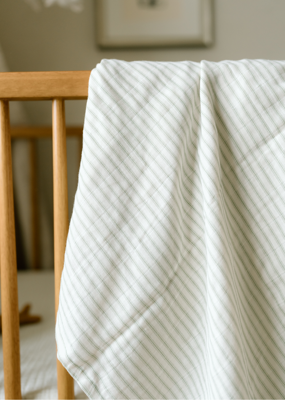 Dainty Floral & Sea Moss Sage Green Stripe - Muslin Swaddle Blanket Set