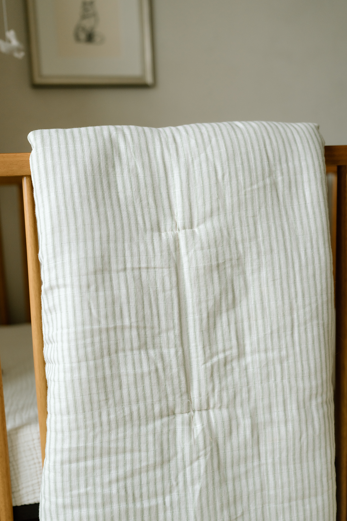 &#39;Sea Moss&#39; Sage Green Stripe - Premium Muslin Crib Quilt &amp; Sham Set