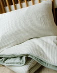 'Sea Moss' Sage Green Stripe - Premium Muslin Crib Quilt & Sham
