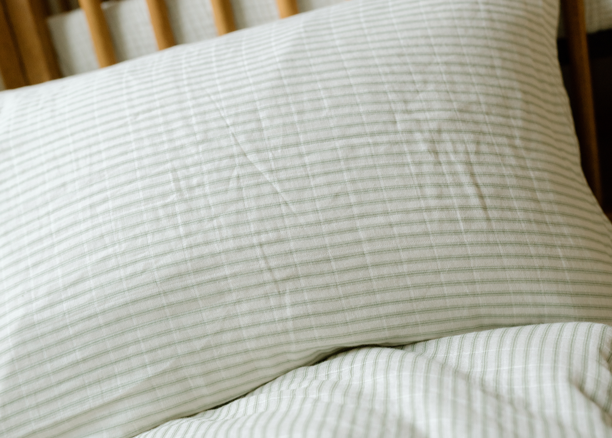 'Sea Moss' Sage Green Stripe - Premium Muslin Crib Quilt & Sham