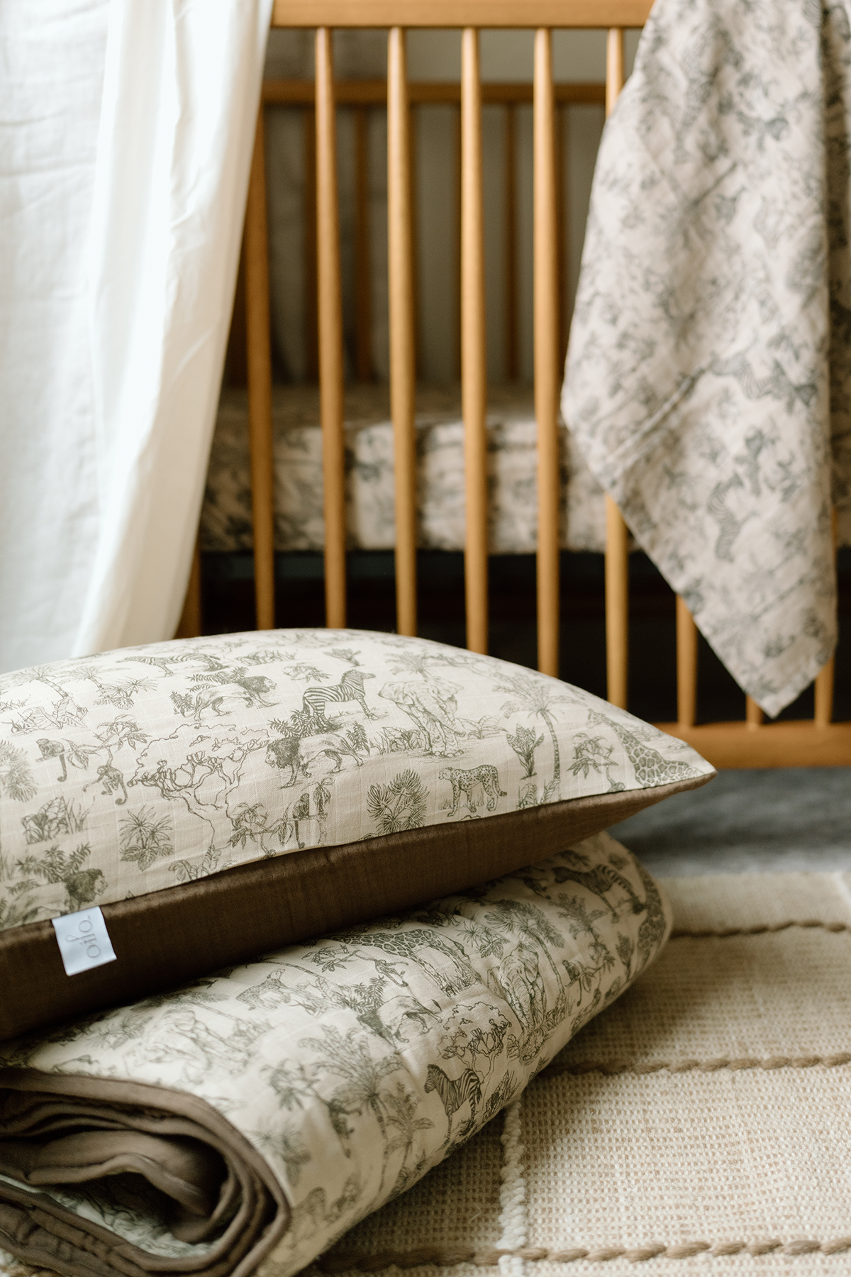 'Vintage Safari' Nursery - Premium Muslin Crib Quilt & Sham