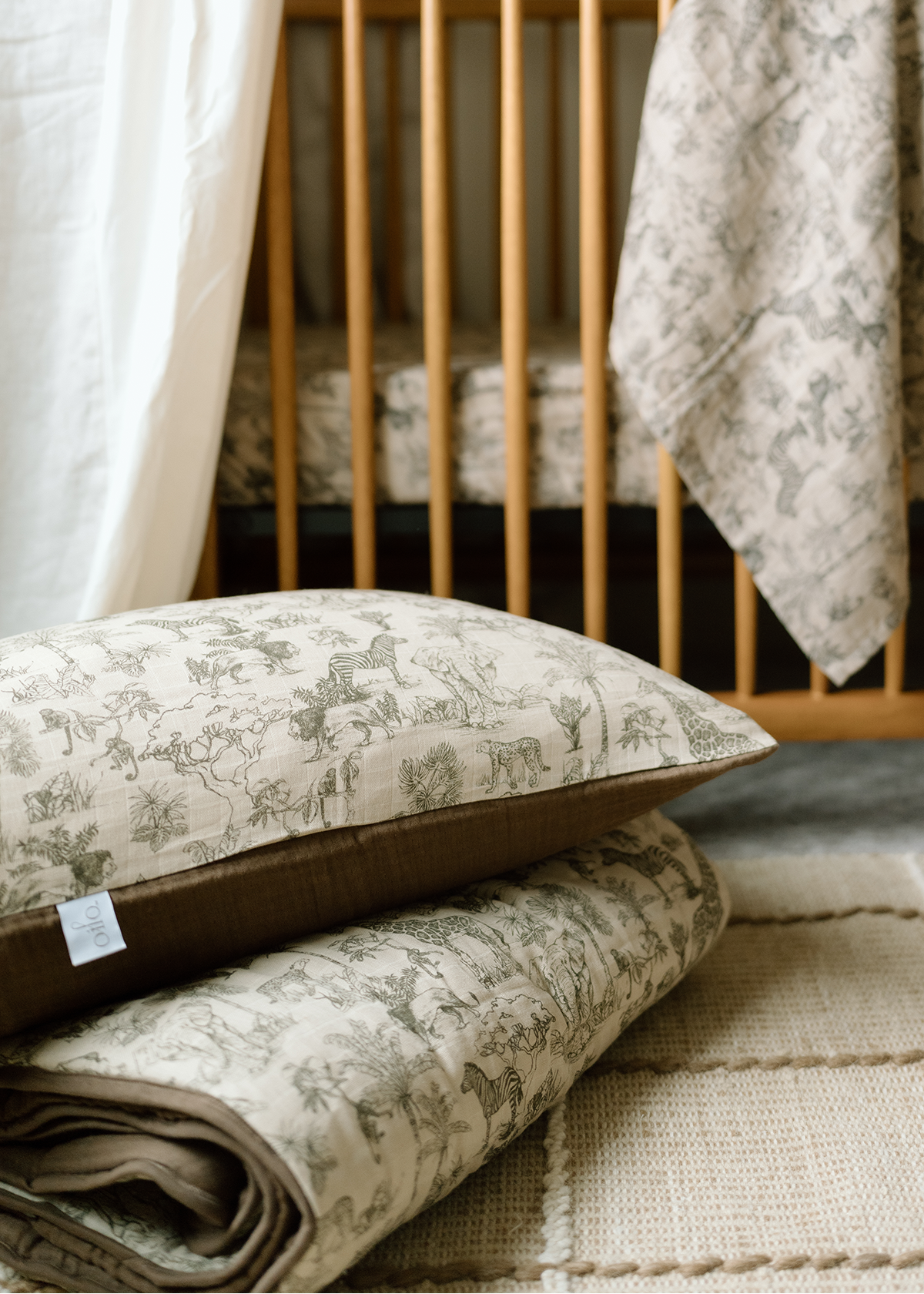 Vintage Safari Nursery - Premium Muslin Crib Quilt & Sham Set