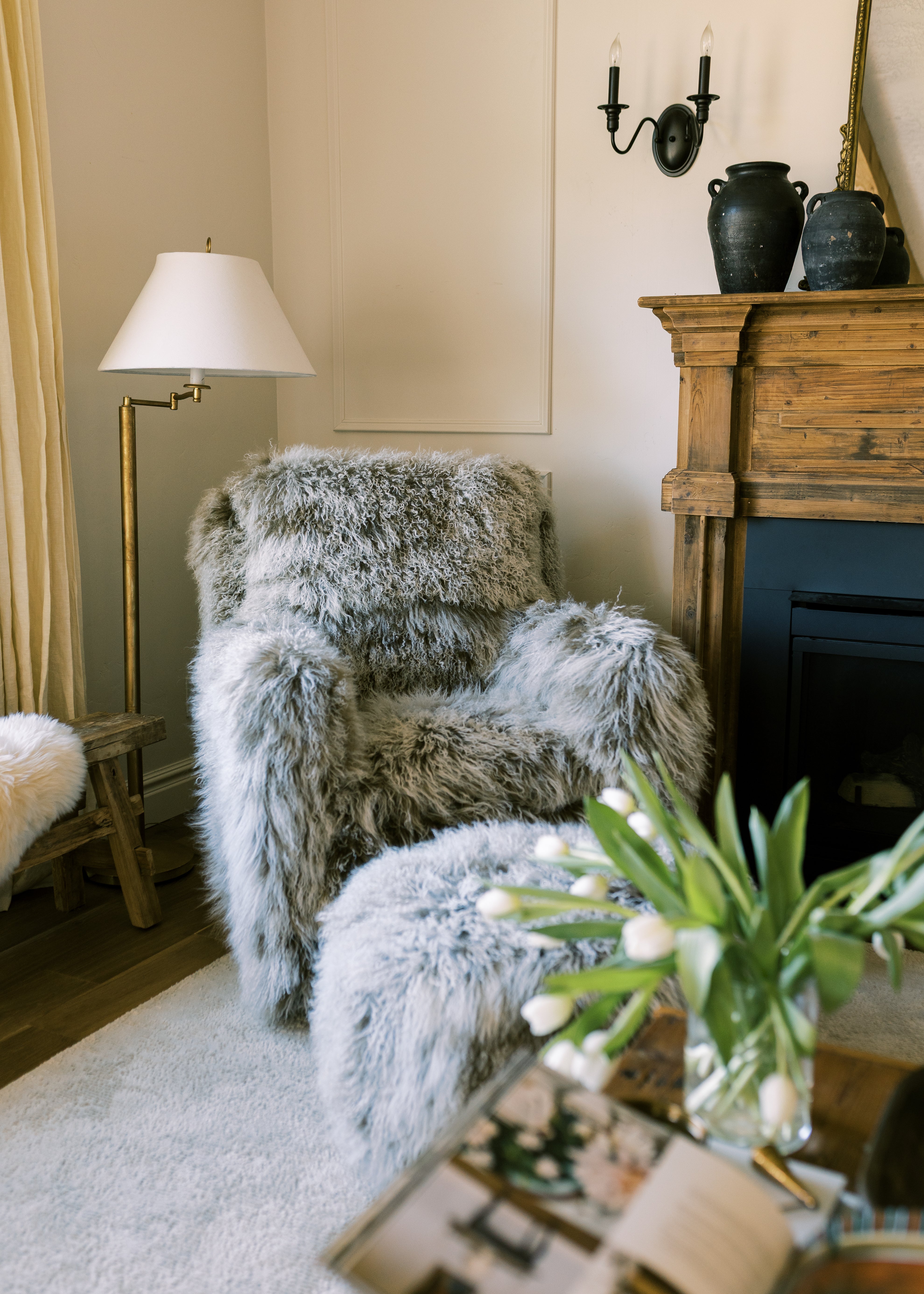 Flynn Gliding Swivel Nursery Recliner - Genuine Tibetan Fur