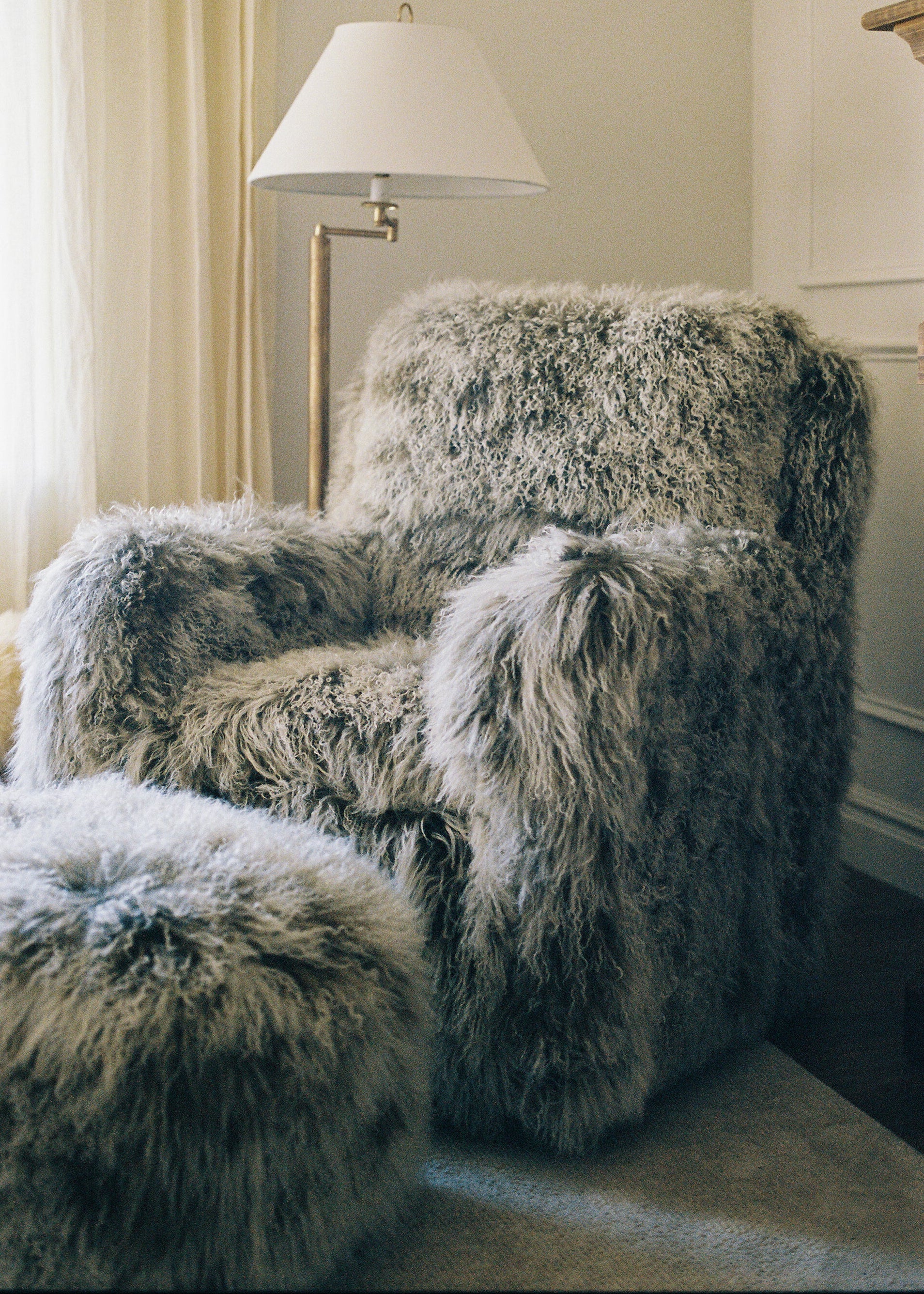 Flynn Gliding Swivel Nursery Recliner - Genuine Tibetan Fur