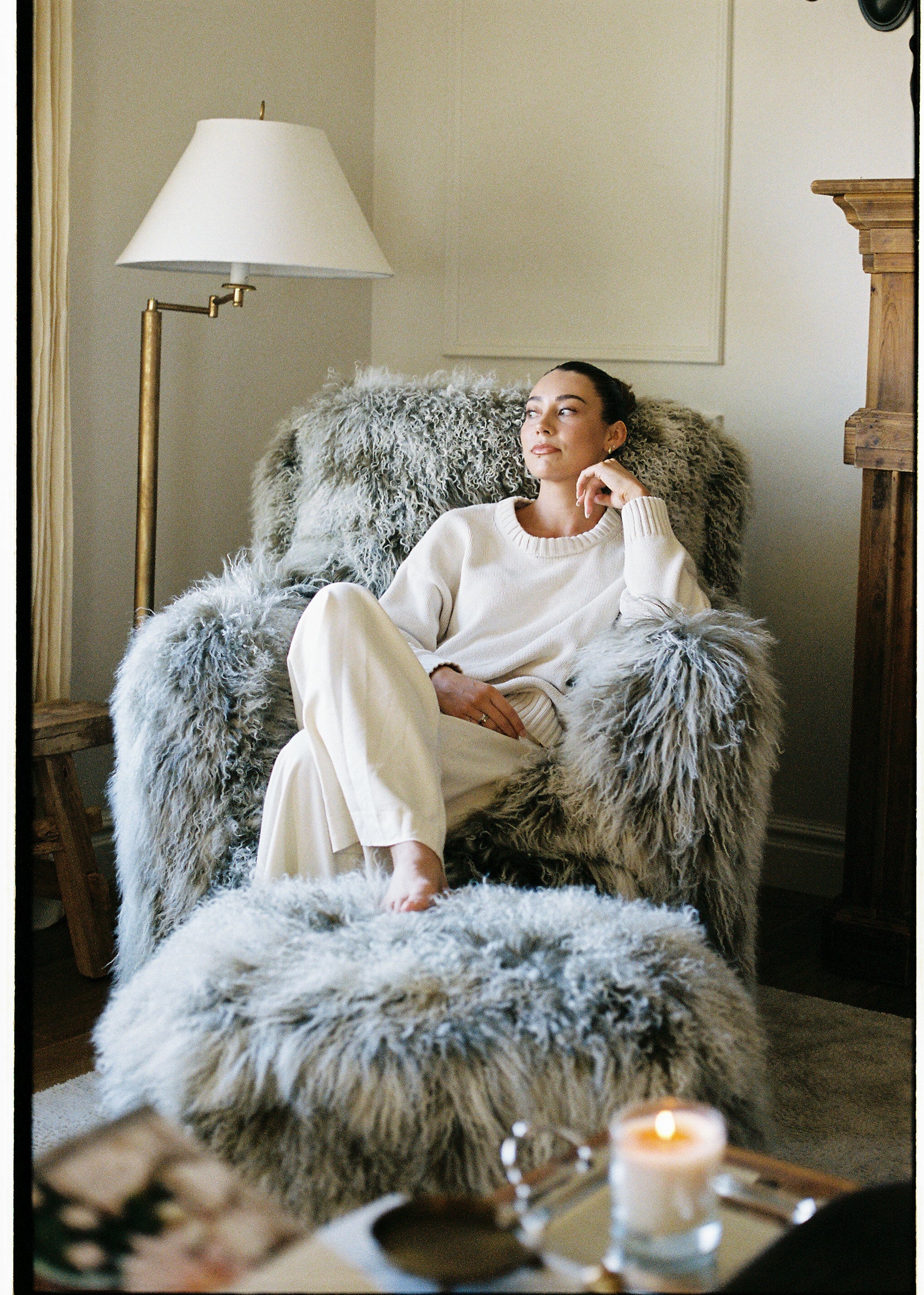 Flynn Gliding Swivel Nursery Recliner - Genuine Tibetan Fur