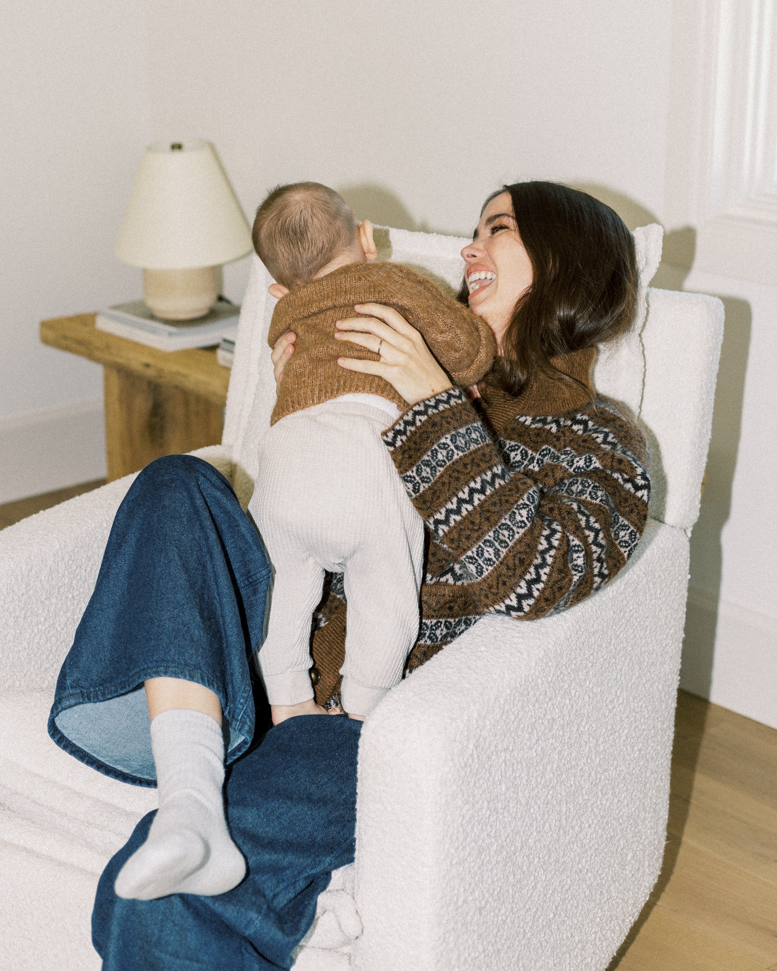 Flynn – Gliding Swivel Nursery Recliner - High Performance Bouclé Oyster