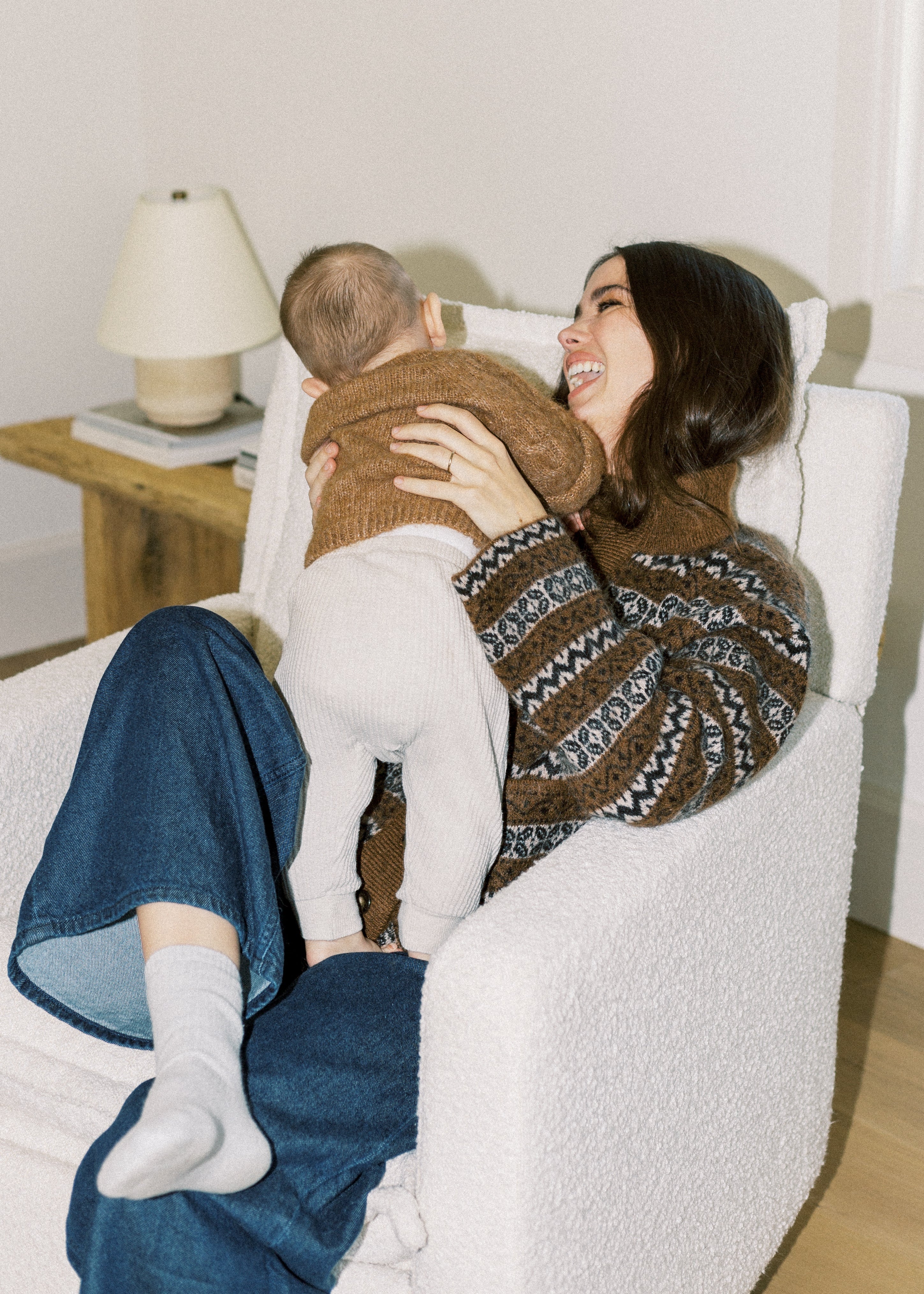 Flynn – Gliding Swivel Nursery Recliner - High Performance Bouclé Oyster