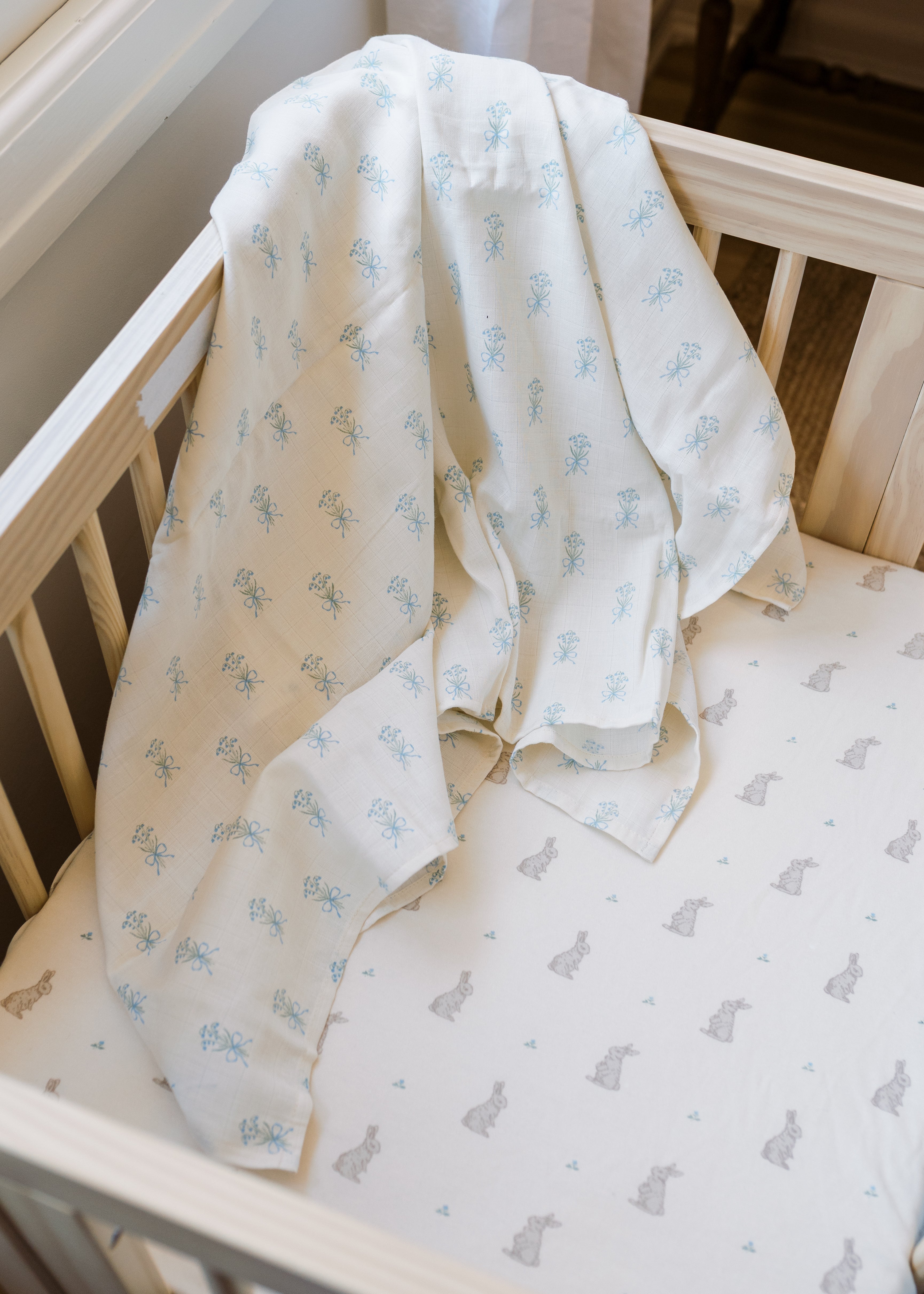 Bunny & Lily of the Valley - Muslin Swaddle Blanket Set