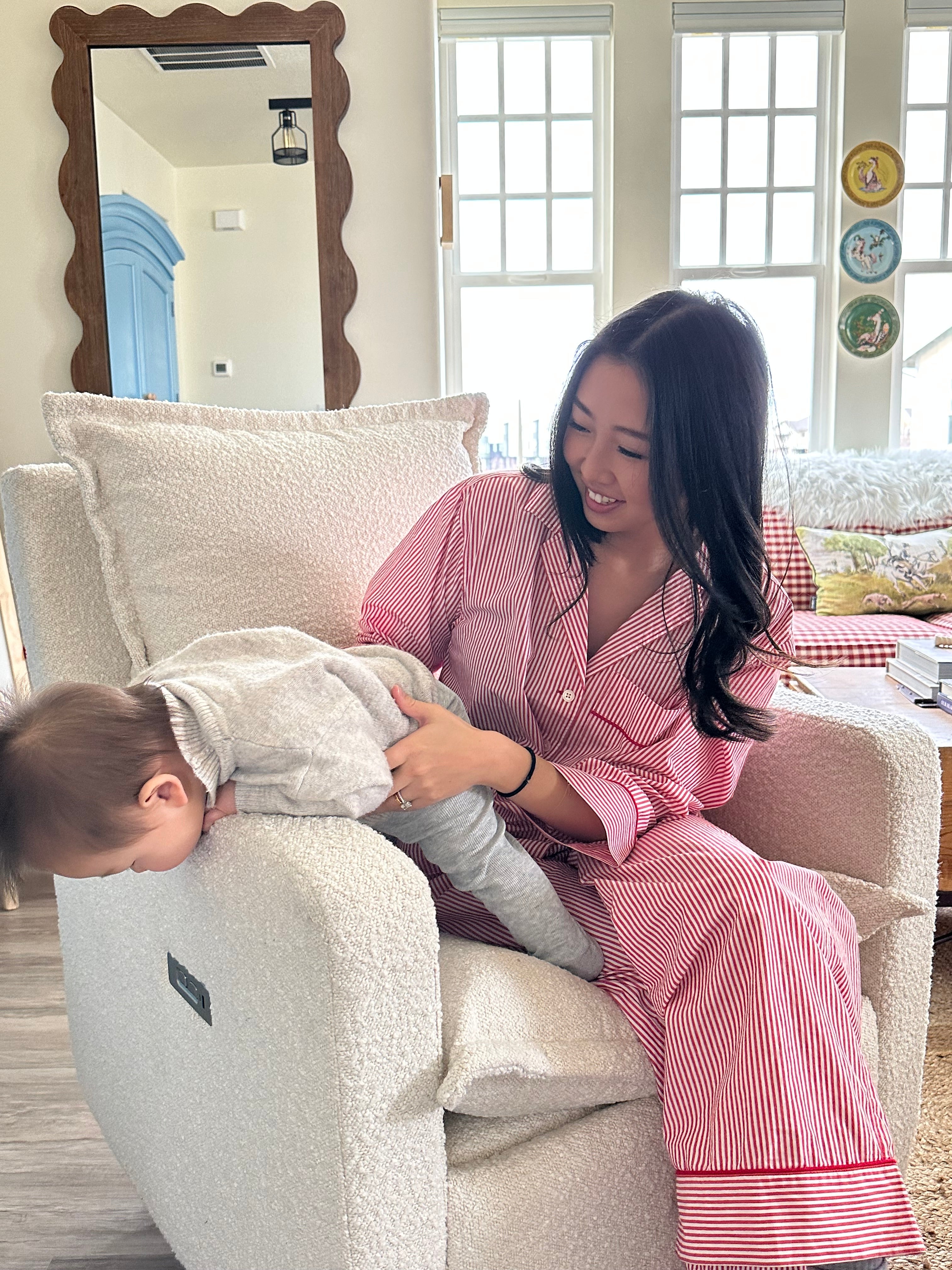 Flynn – Gliding Swivel Nursery Recliner - High Performance Bouclé Oyster