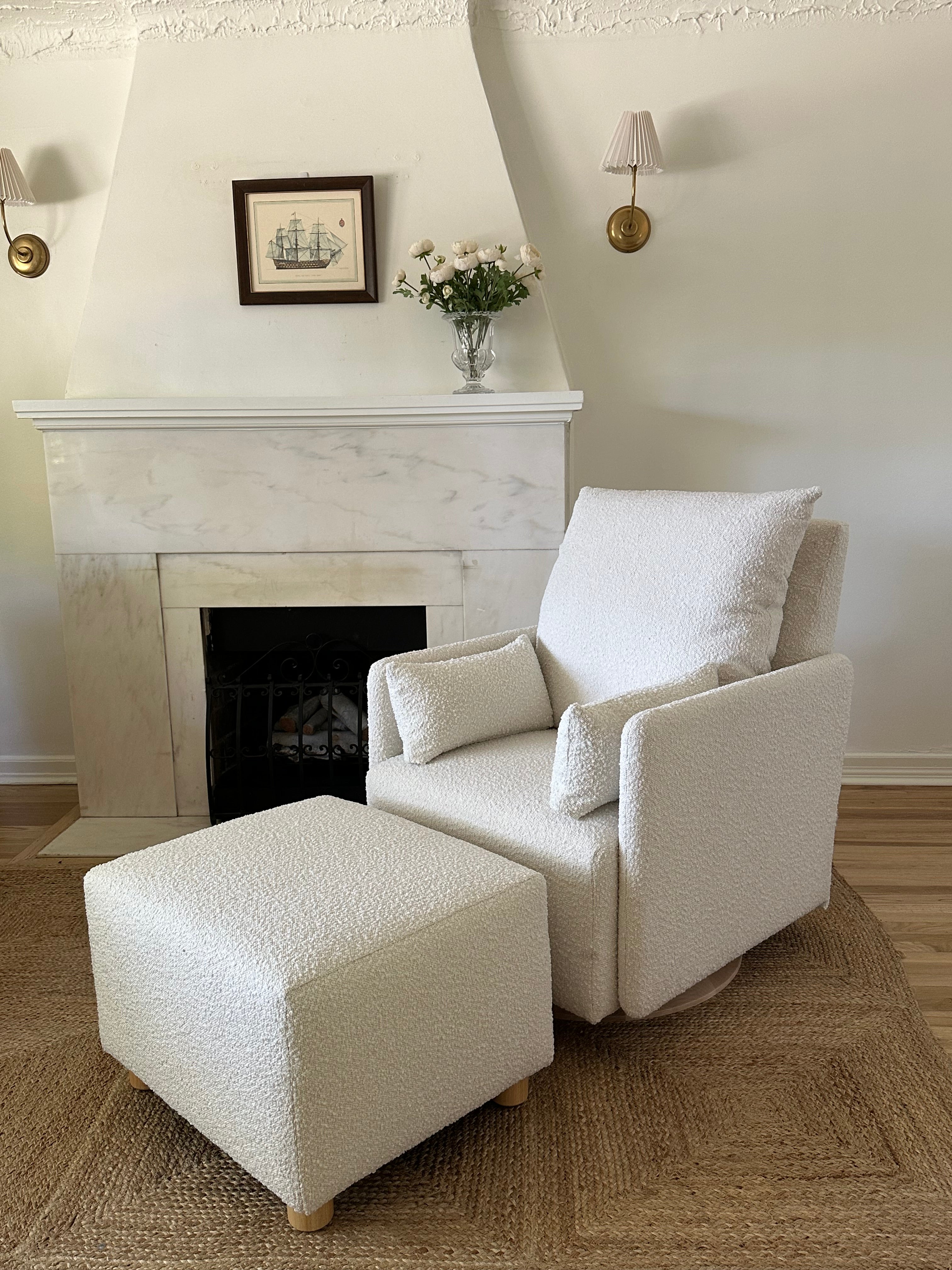 Ollie: a Chair and a Half - Swivel Nursery Glider with Back Recline Feature - High Performance Bouclé Oyster