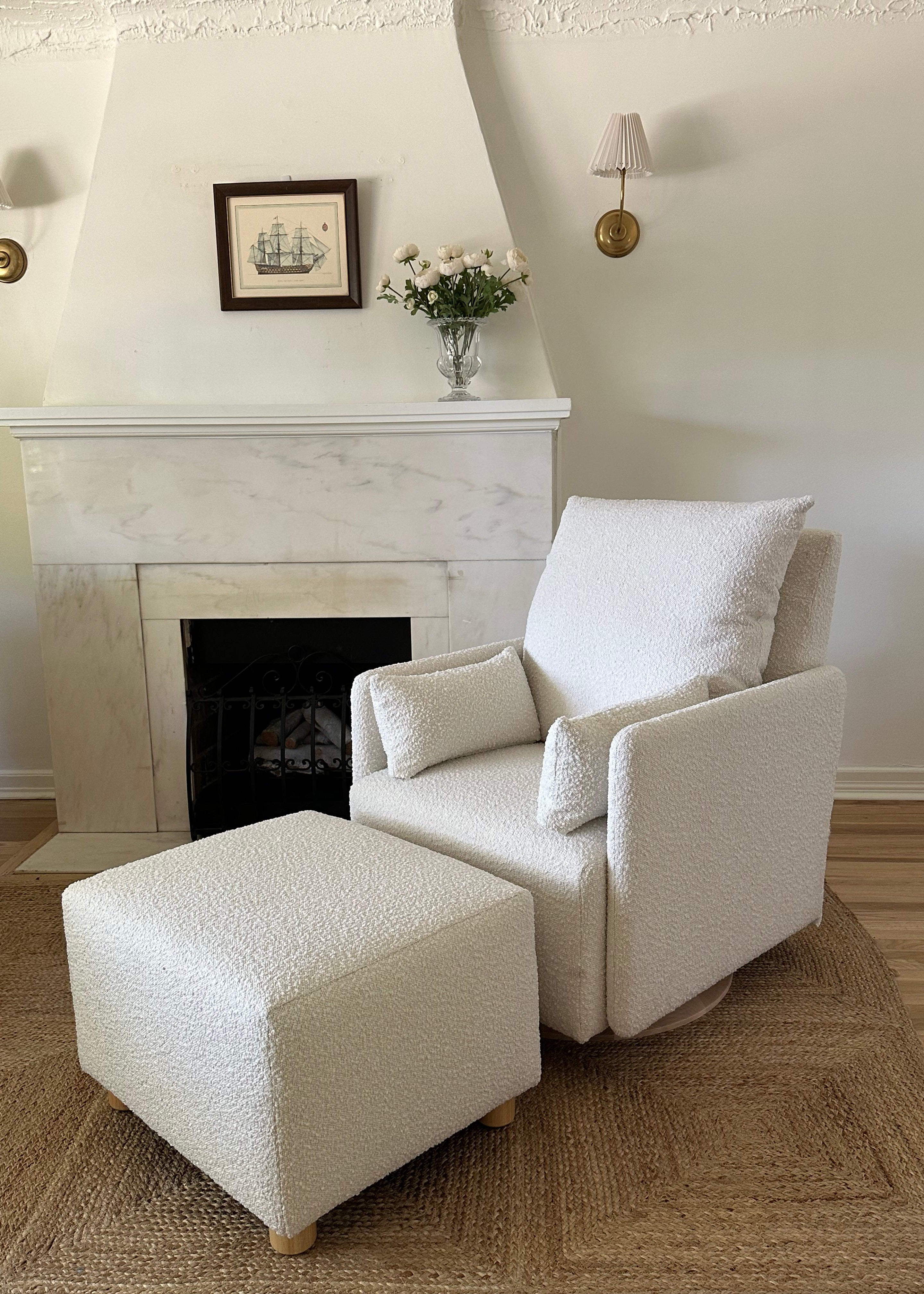 Ollie: a Chair and a Half - Swivel Nursery Glider with Back Recline Feature - High Performance Bouclé Oyster