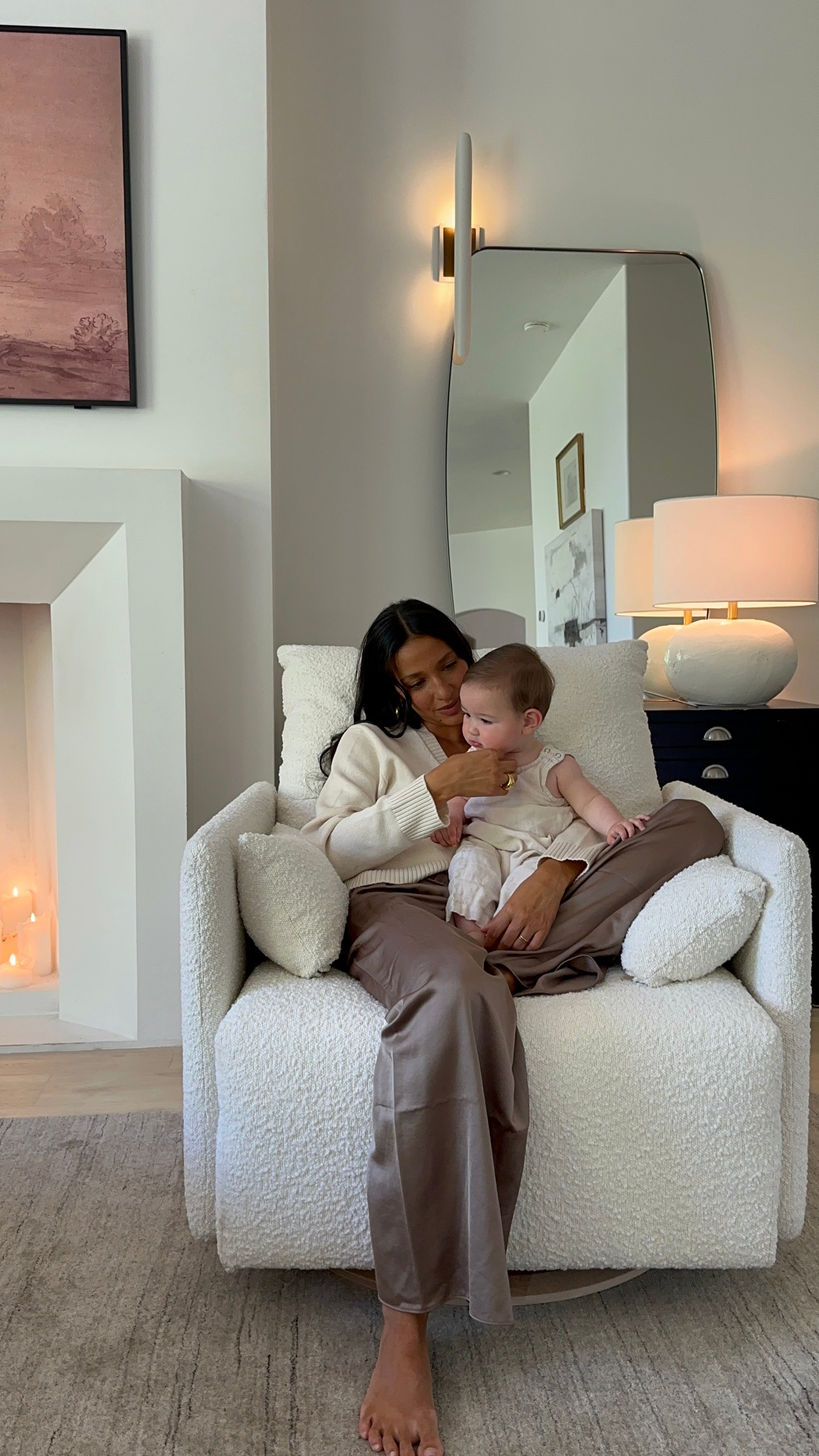 Ollie: a Chair and a Half - Swivel Nursery Glider with Back Recline Feature - High Performance Bouclé Oyster