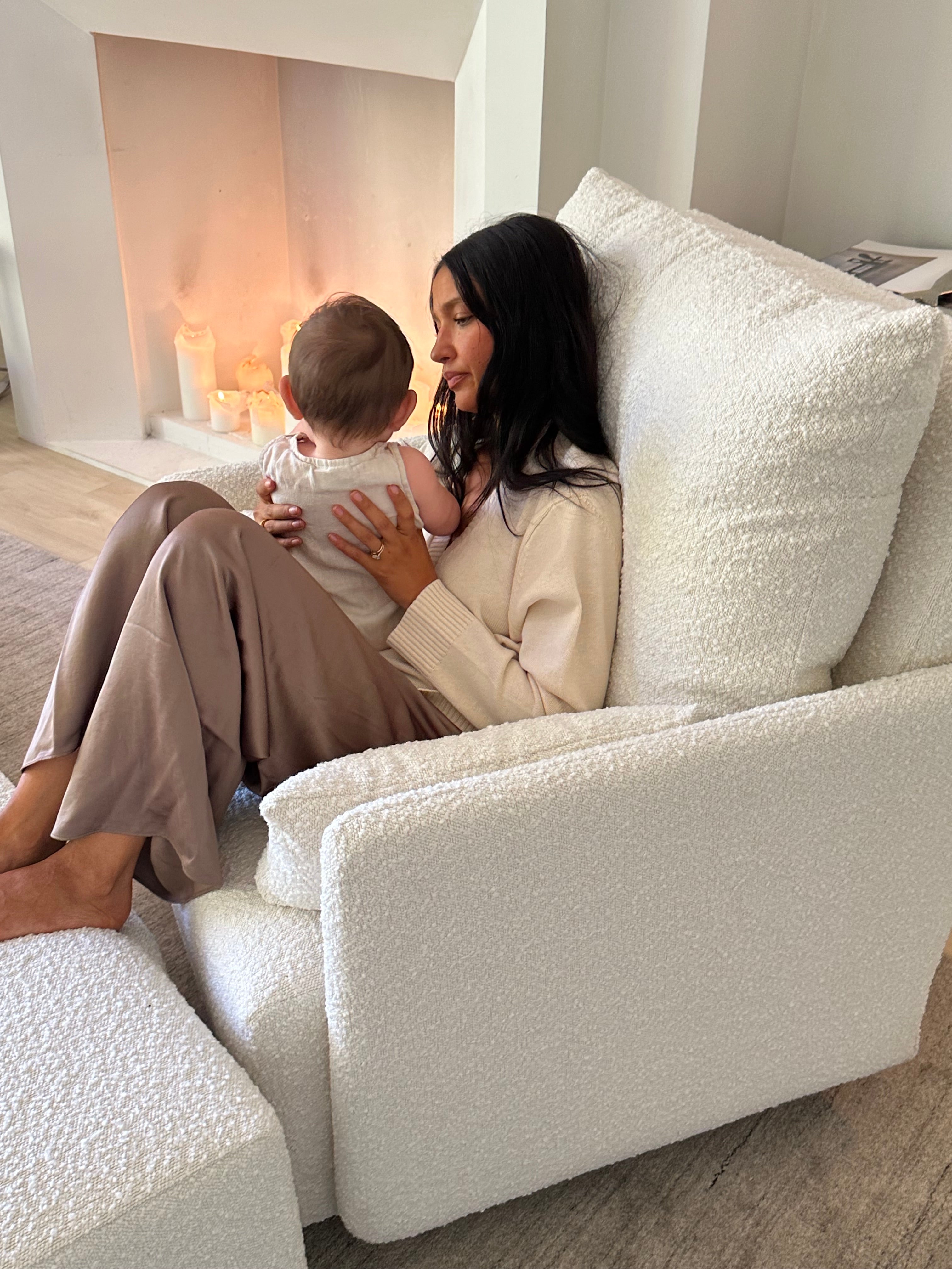 Ollie: a Chair and a Half - Swivel Nursery Glider with Back Recline Feature - High Performance Bouclé Oyster