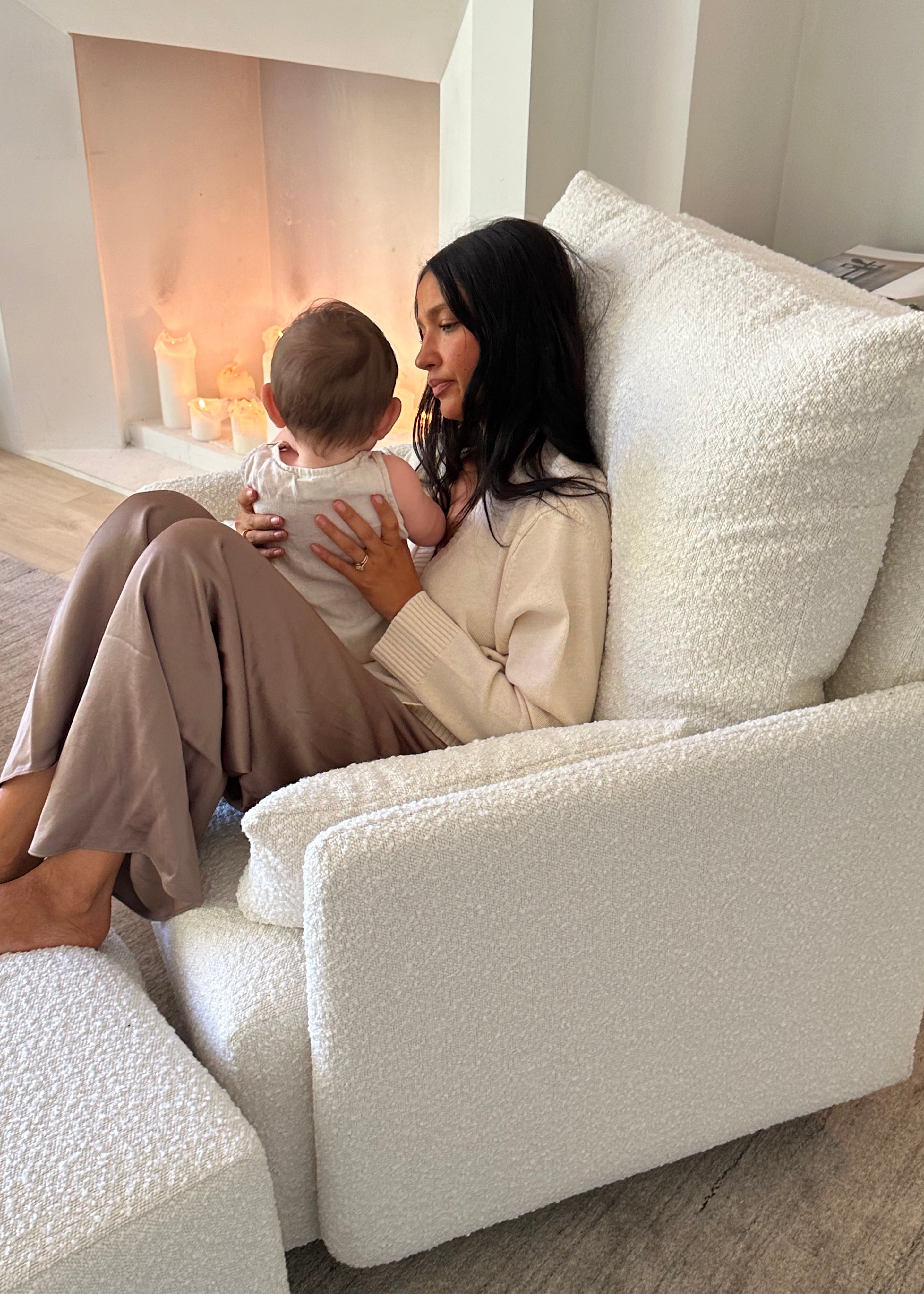 Ollie: a Chair and a Half - Swivel Nursery Glider with Back Recline Feature - High Performance Bouclé Oyster