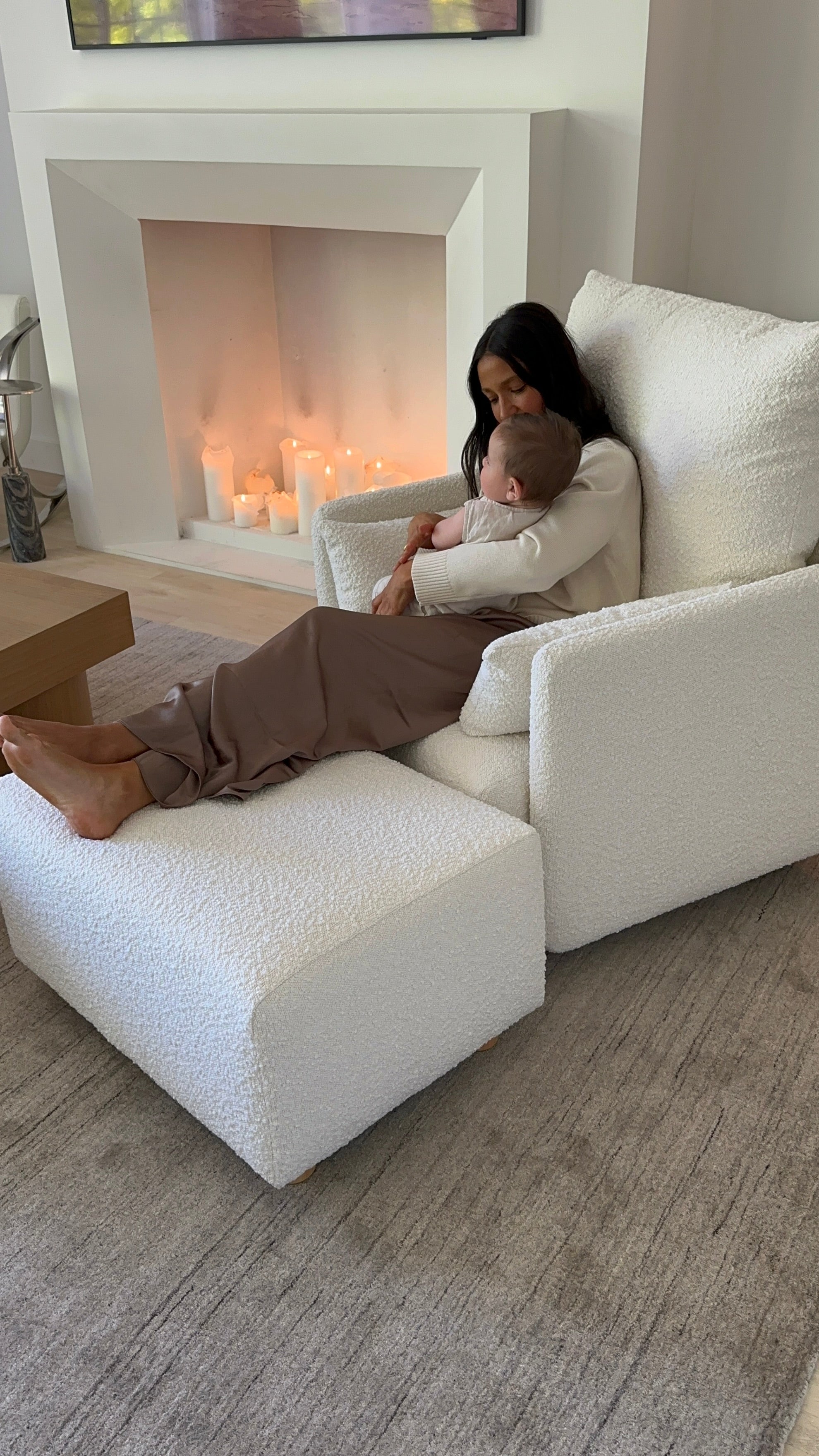 Ollie: a Chair and a Half - Swivel Nursery Glider with Back Recline Feature - High Performance Bouclé Oyster