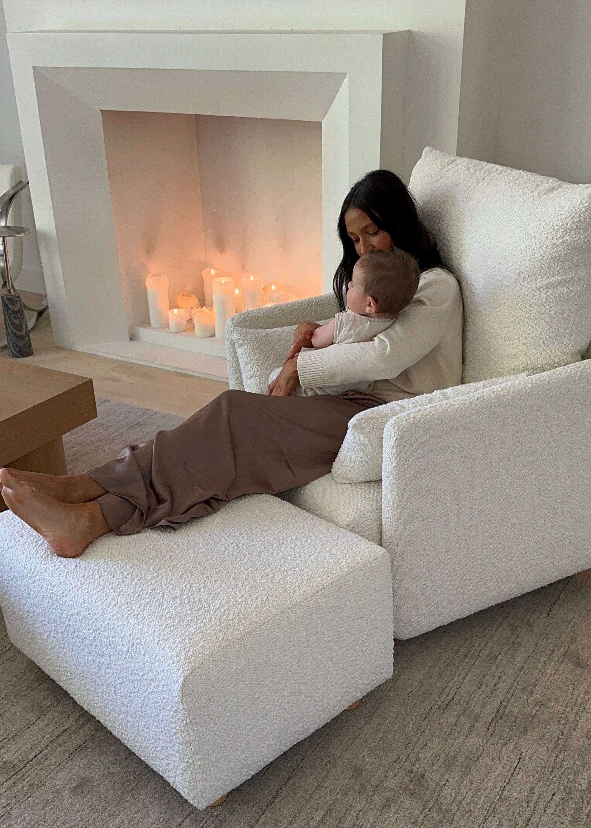 Ollie: a Chair and a Half - Swivel Nursery Glider with Back Recline Feature - High Performance Bouclé Oyster