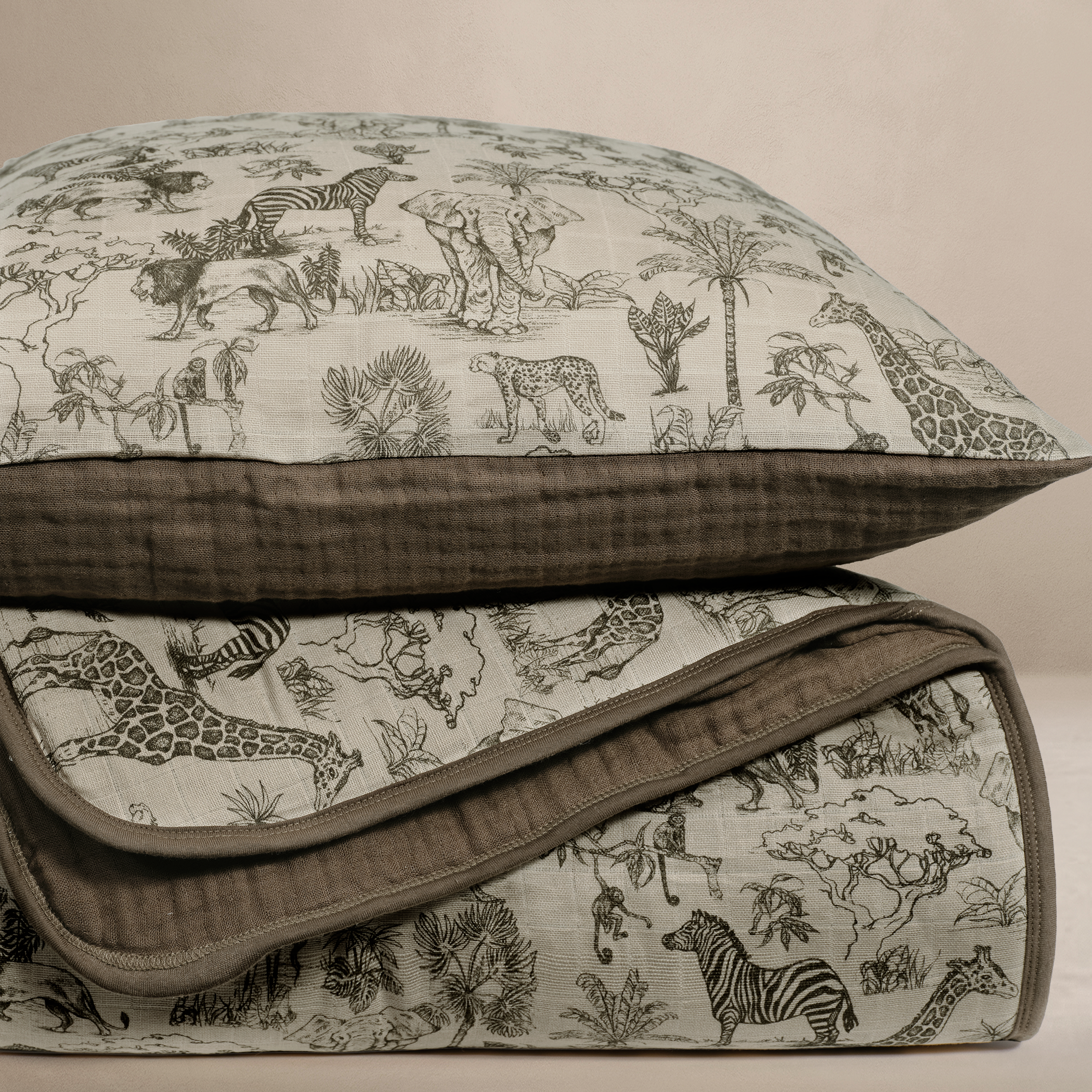 Vintage Safari Nursery - Premium Muslin Crib Quilt & Sham Set