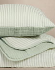 'Sea Moss' Sage Green Stripe - Premium Muslin Crib Quilt & Sham