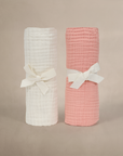 'Eggshell' Creme & 'Rosette' Pink - Premium Muslin Swaddle Blanket Set