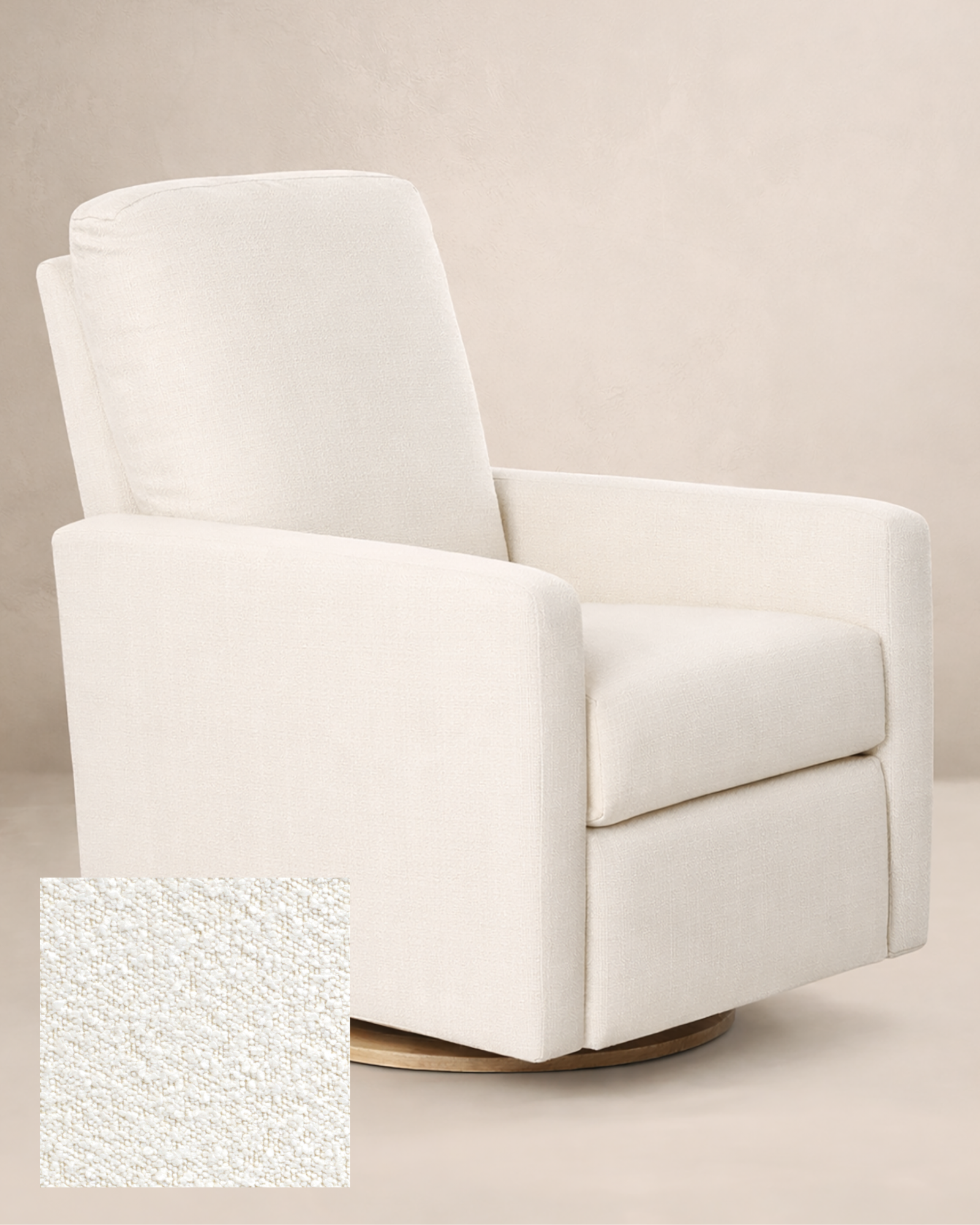 *AS IS – Drew – Gliding Swivel Nursery Recliner - High Performance Bouclé Oyster - Motorized Recline - Wooden Base