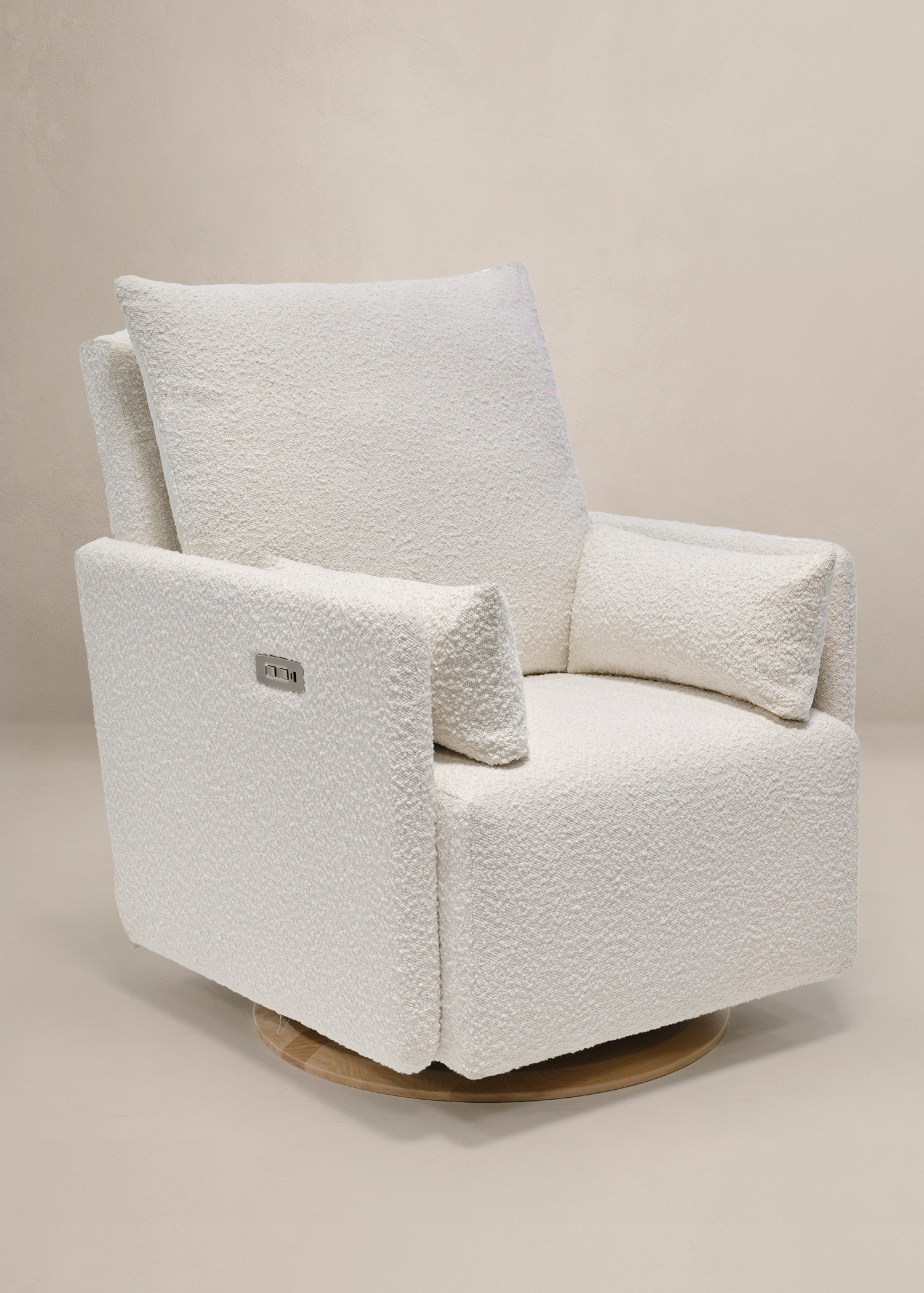 Ollie: Standard Size - Swivel Nursery Glider with Back Recline Feature - High Performance Bouclé Oyster