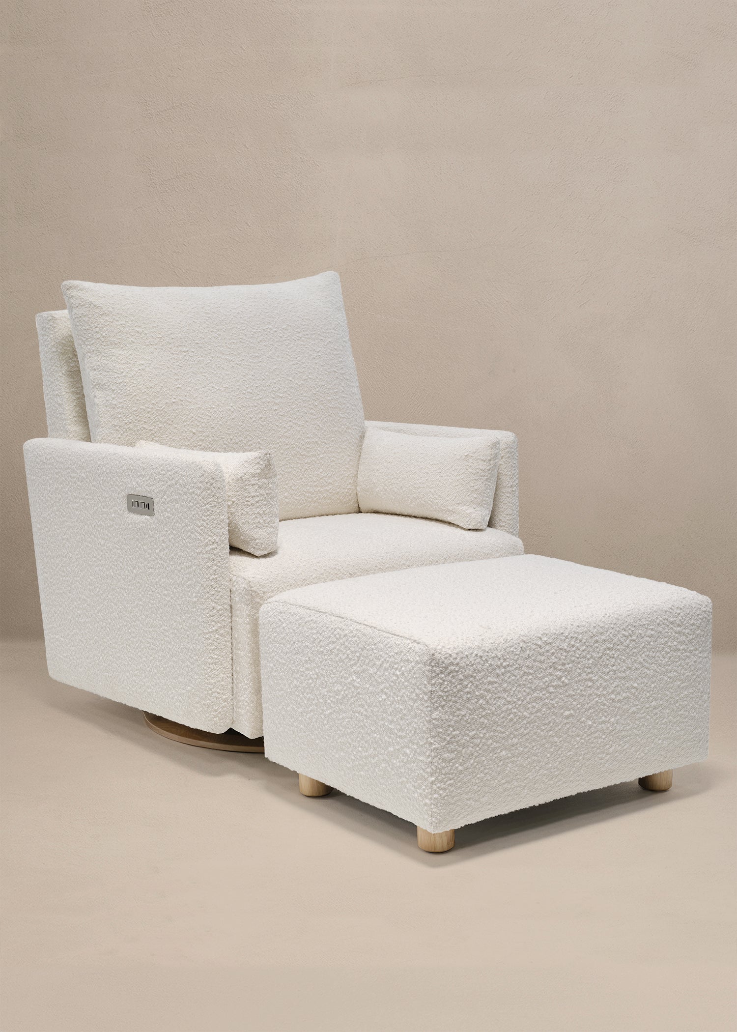 Ollie: a Chair and a Half - Swivel Nursery Glider with Back Recline Feature - High Performance Bouclé Oyster