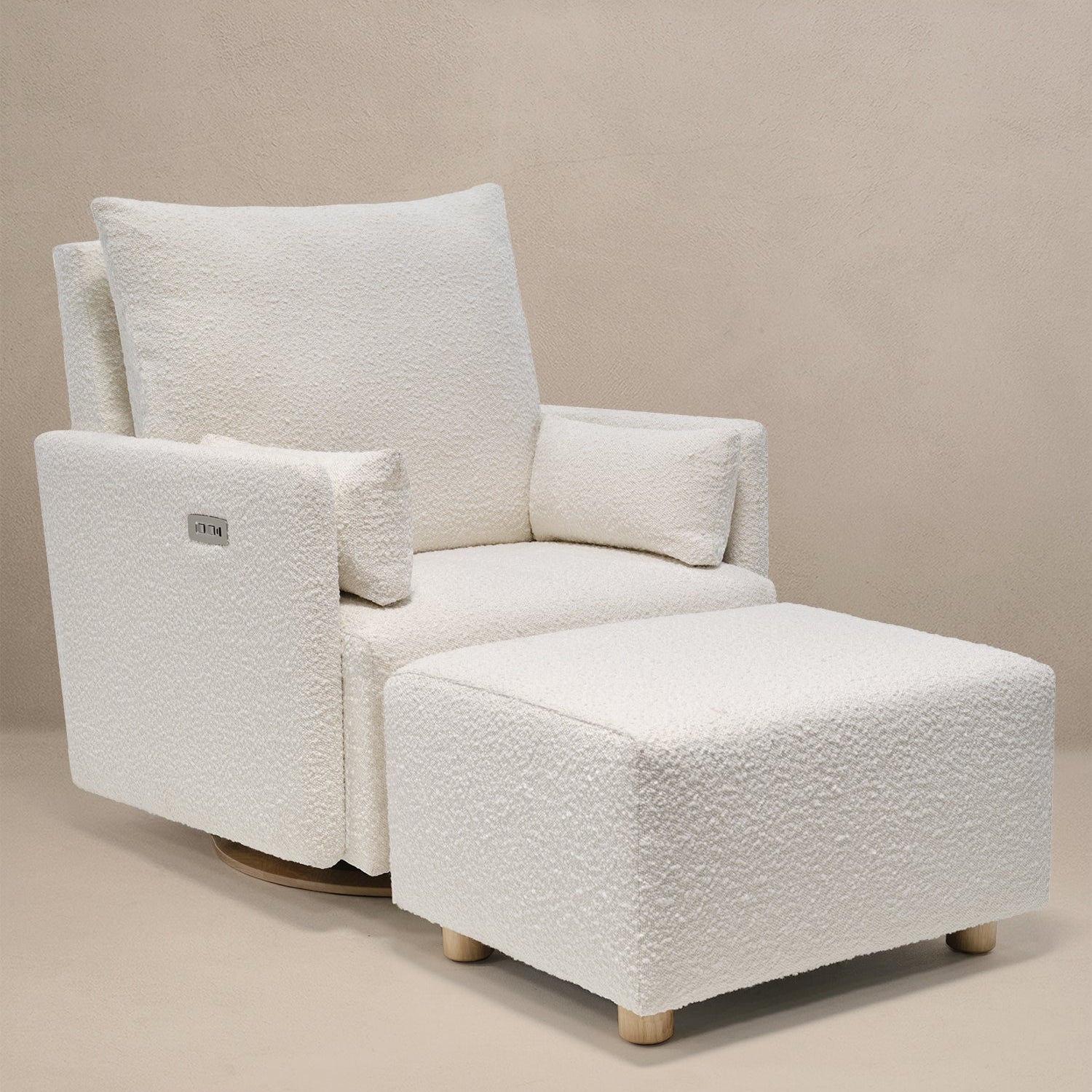 Ollie: a Chair and a Half - Swivel Nursery Glider with Back Recline Feature - High Performance Bouclé Oyster