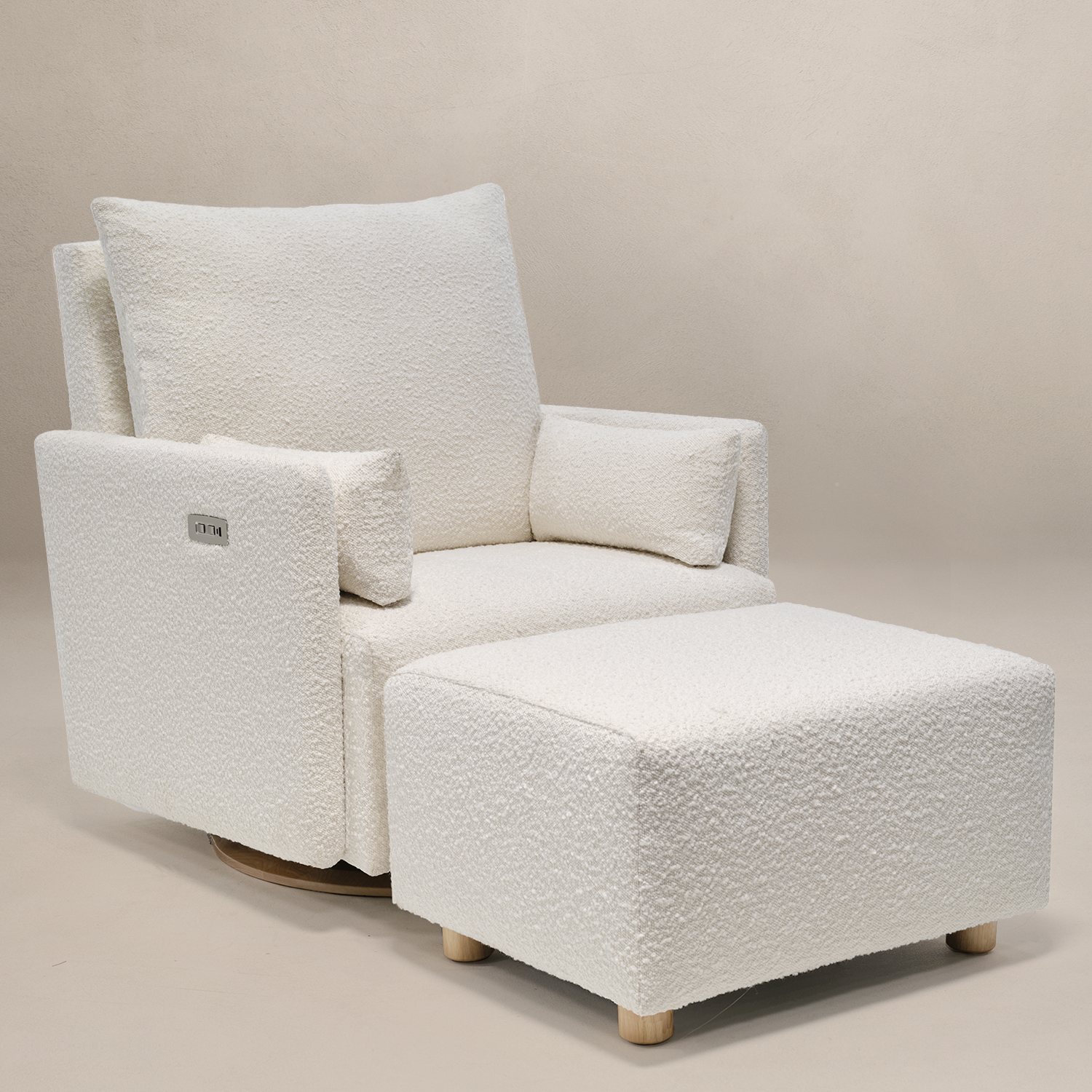 Ollie: a Chair and a Half - Swivel Nursery Glider with Back Recline Feature - High Performance Bouclé Oyster