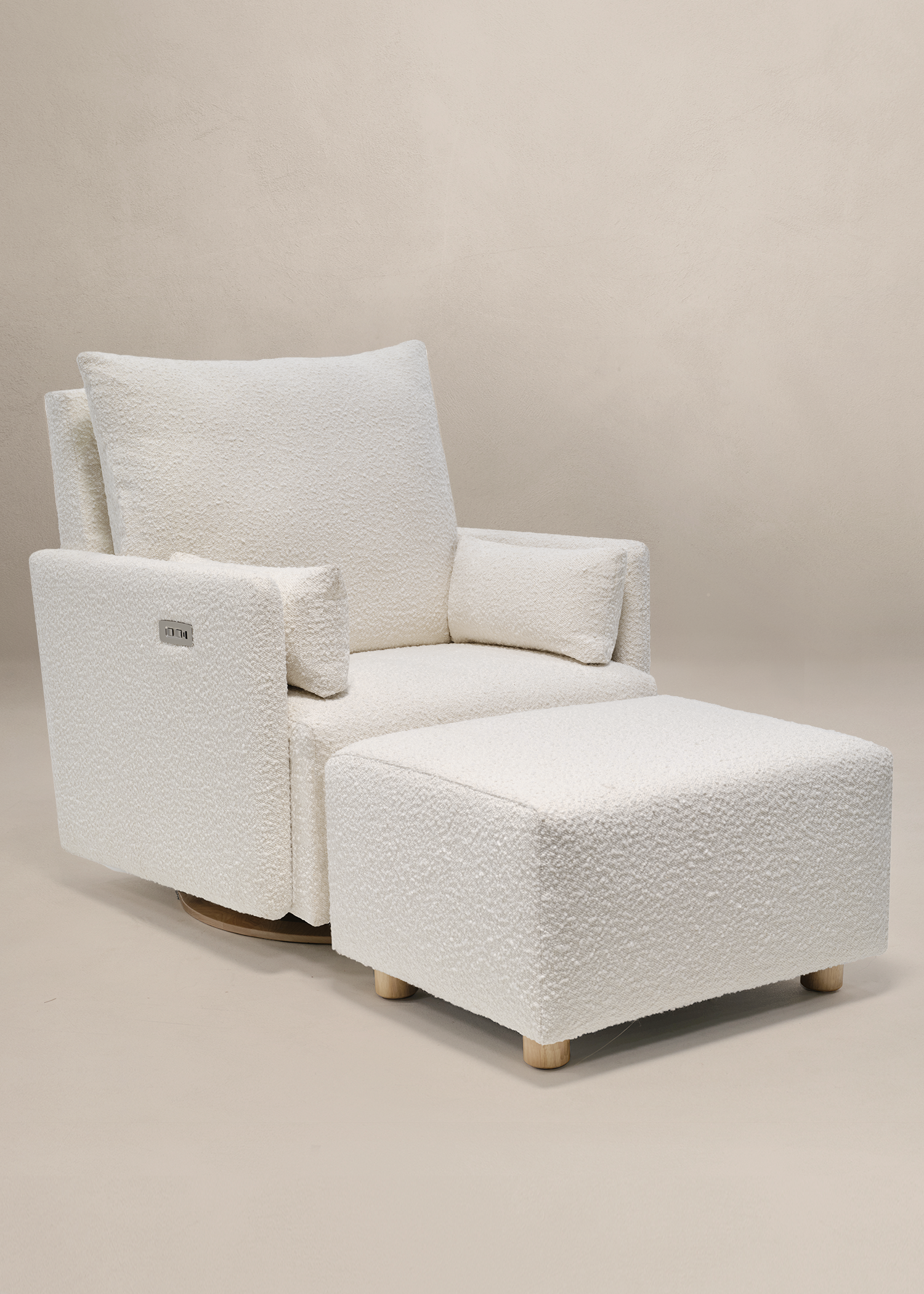 Ollie: a Chair and a Half - Swivel Nursery Glider with Back Recline Feature - High Performance Bouclé Oyster