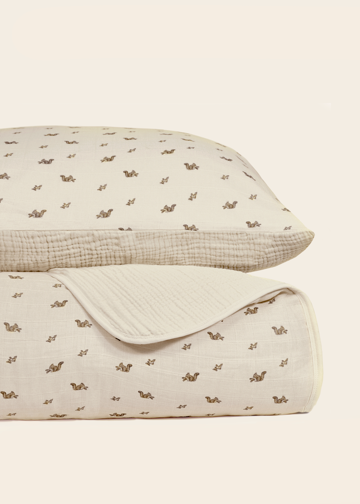 Squirrel - Premium Muslin Crib Quilt & Sham Set