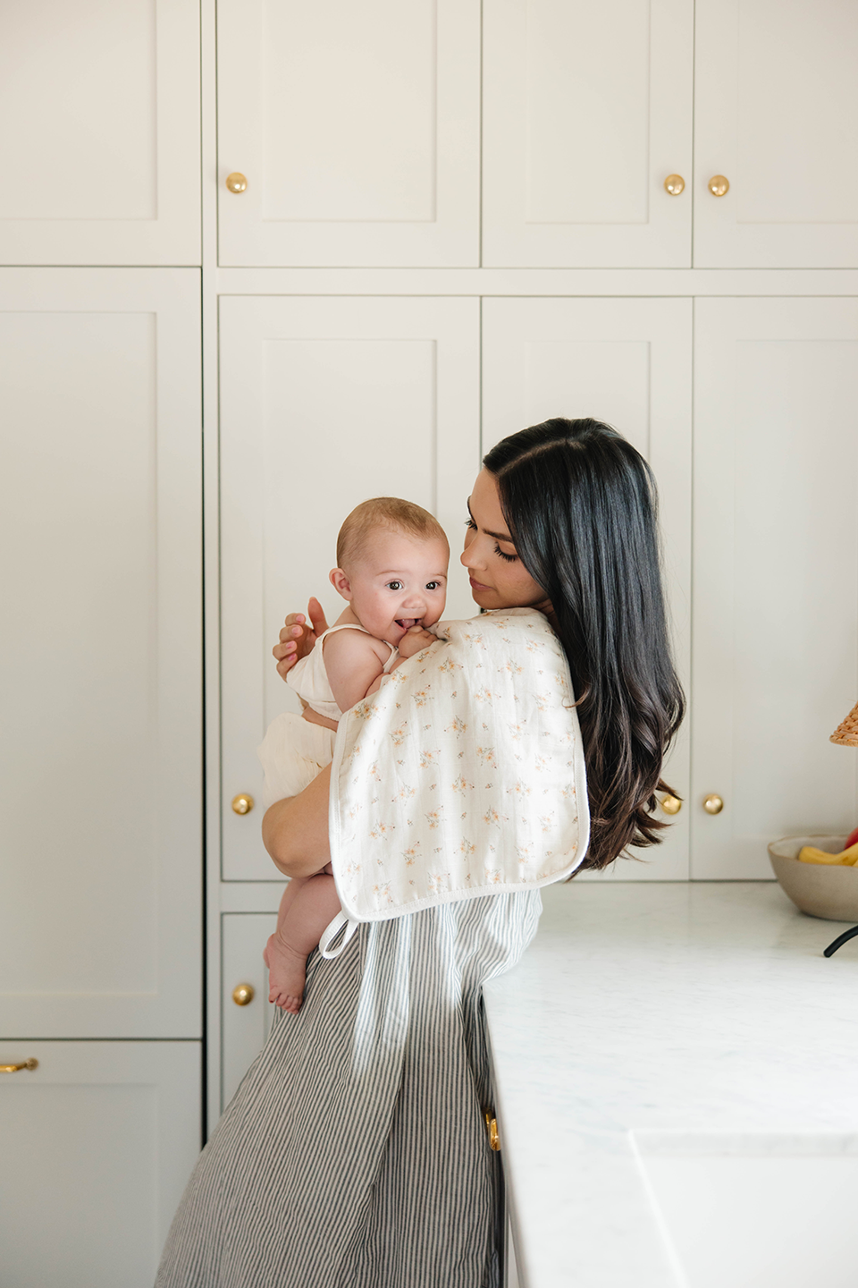 'Dainty Floral' & 'Sea Moss' Sage Green Stripe - Muslin Burp Cloth 2-Pack