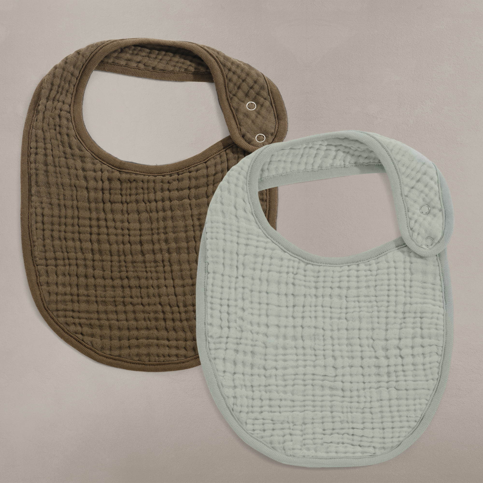 &#39;Bark&#39; Brown &amp; &#39;Sea Moss&#39; Sage Green - Premium Muslin Bib 2-Pack