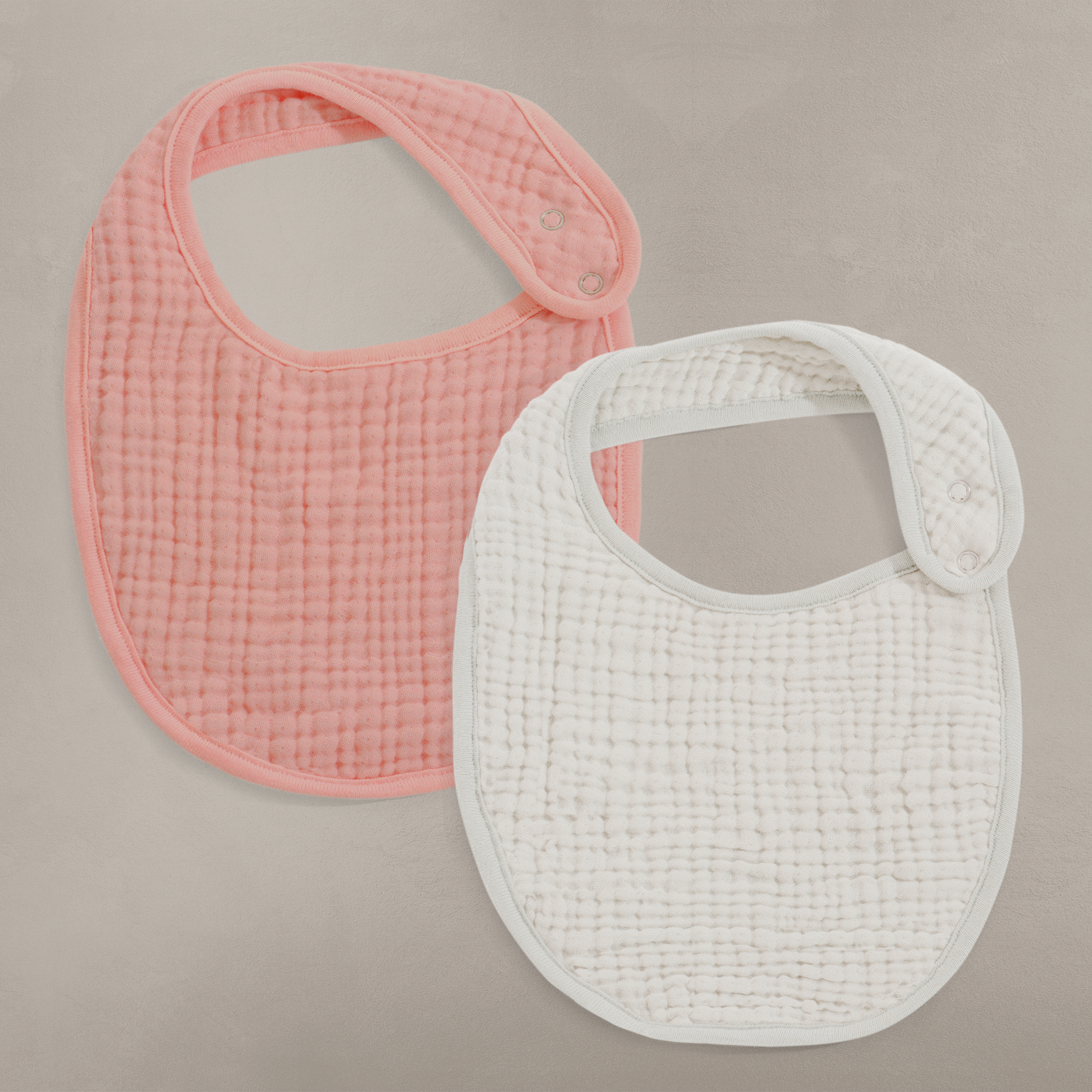 &#39;Eggshell&#39; Creme &amp; &#39;Rosette&#39; Pink - Premium Muslin Bib 2-Pack