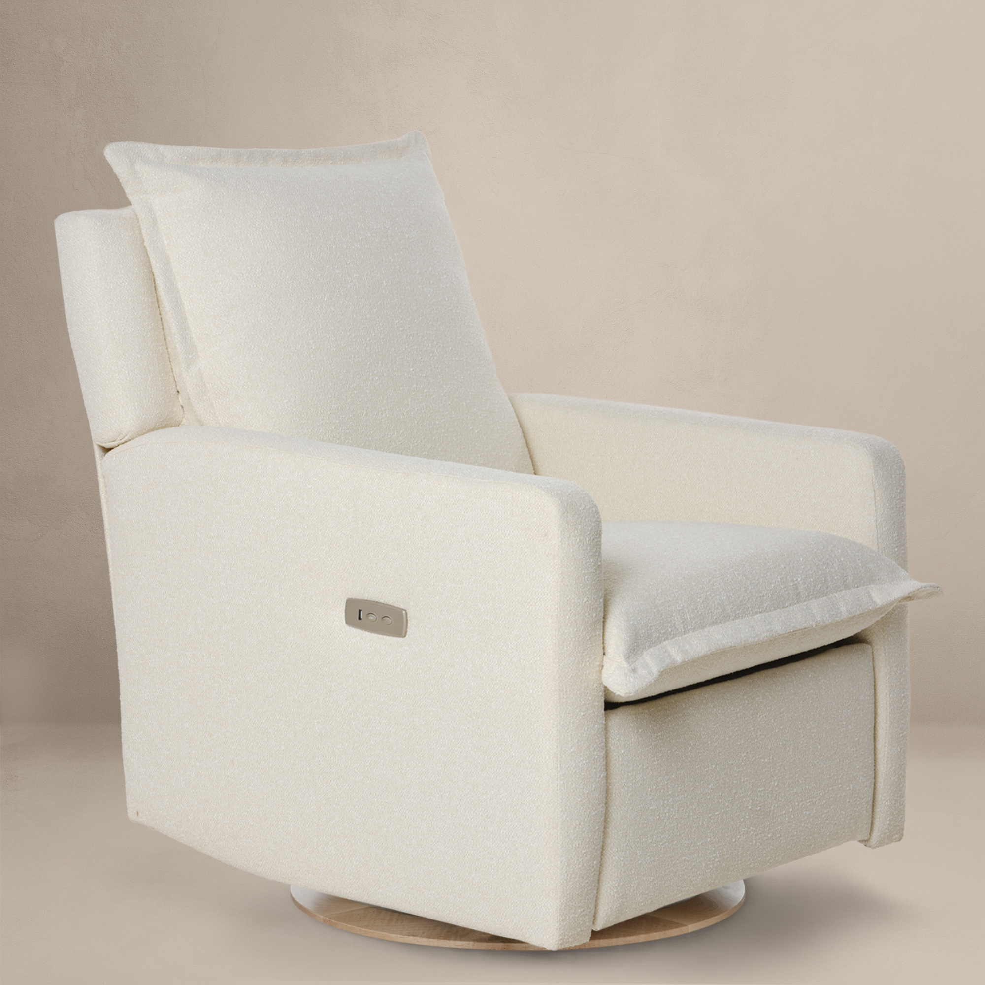 Flynn – Gliding Swivel Nursery Recliner - High Performance Tweed Snow Bouclé